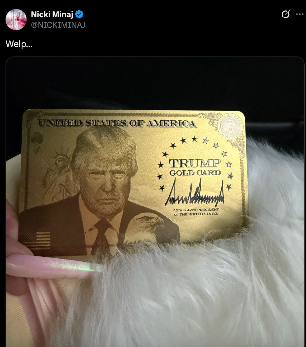 Minaj said she received the Trump Gold Card 'free of charge'