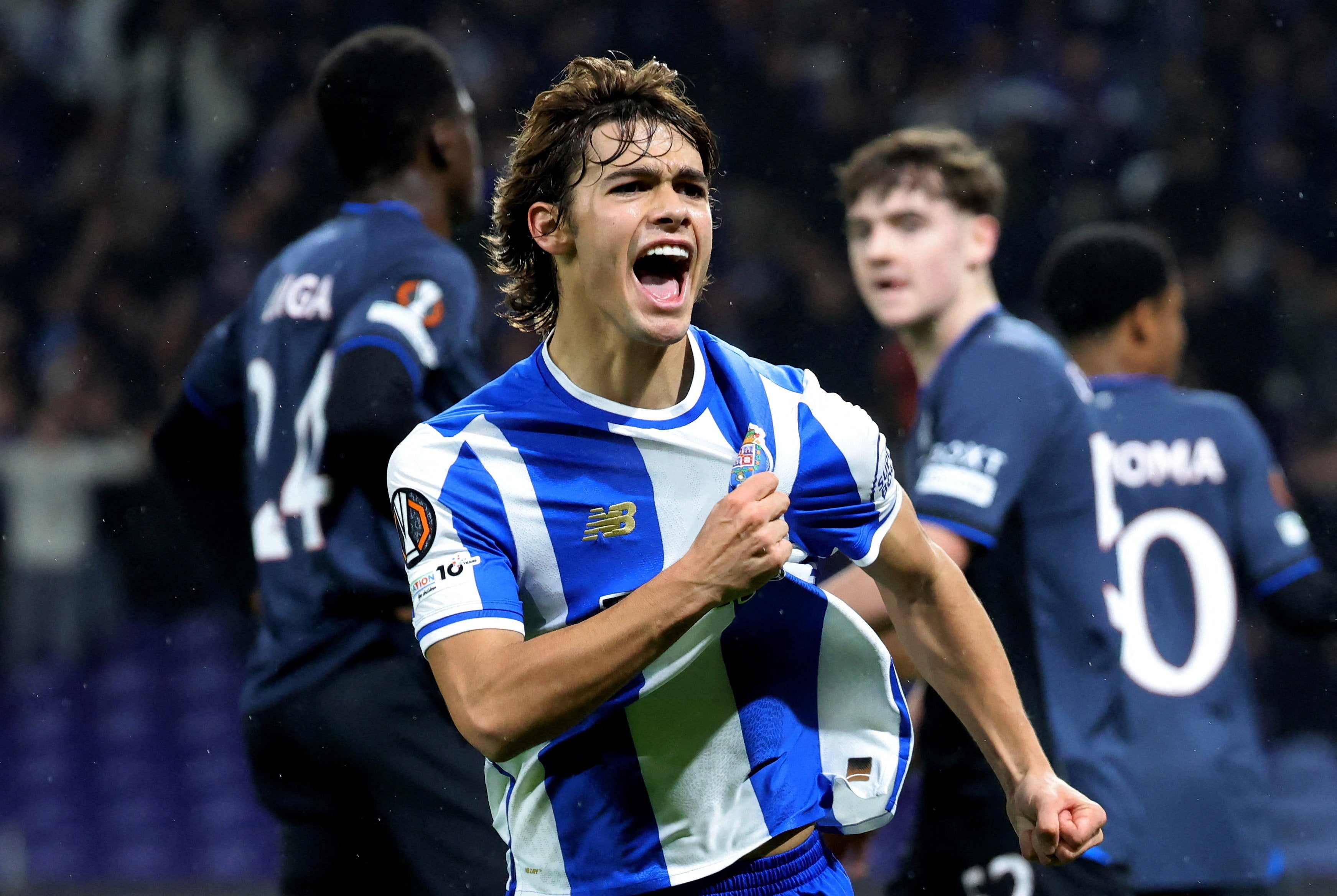 Rodrigo Mora celebrates his goal against Rangers
