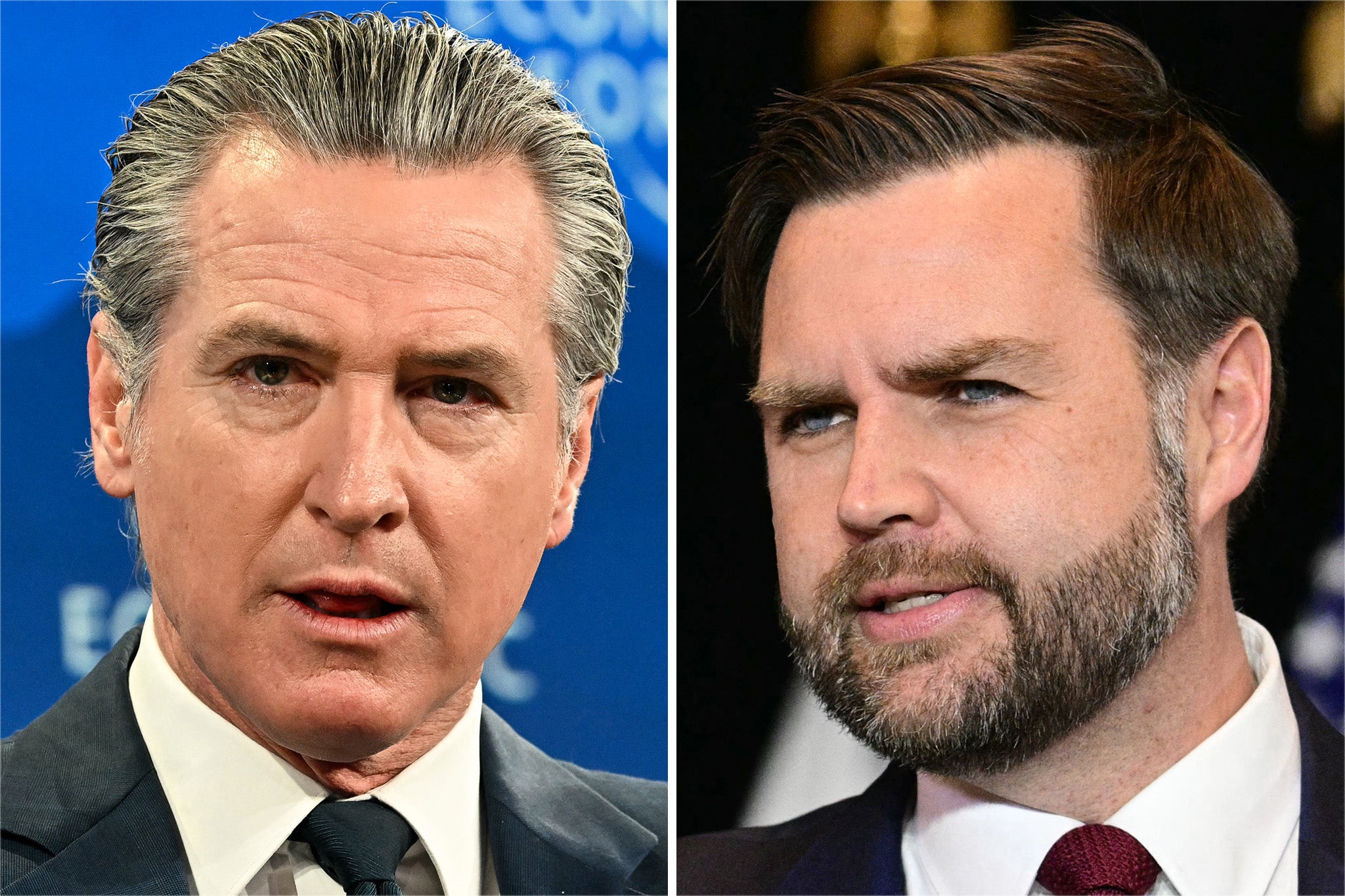 Clavicular described Vice-President JD Vance (right) as ‘subhuman’ but not because of his politics or treatment of citizens, but because of his looks, while he spoke much more glowingly of Gavin Newsom (left)