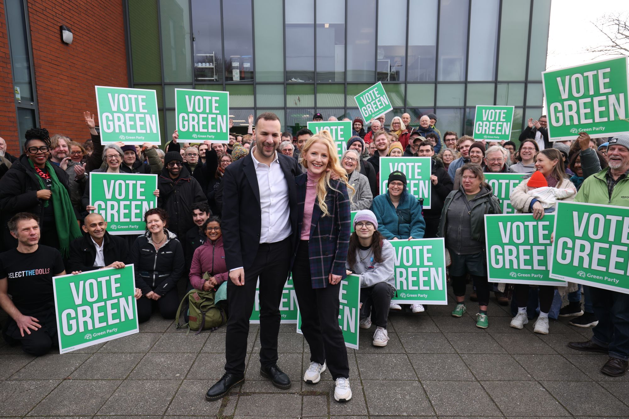 Green Party candidate Hannah Spencer, who is currently a councillor for the Hale Ward in Trafford, Greater Manchester, pictured with Mr Polanski on Friday