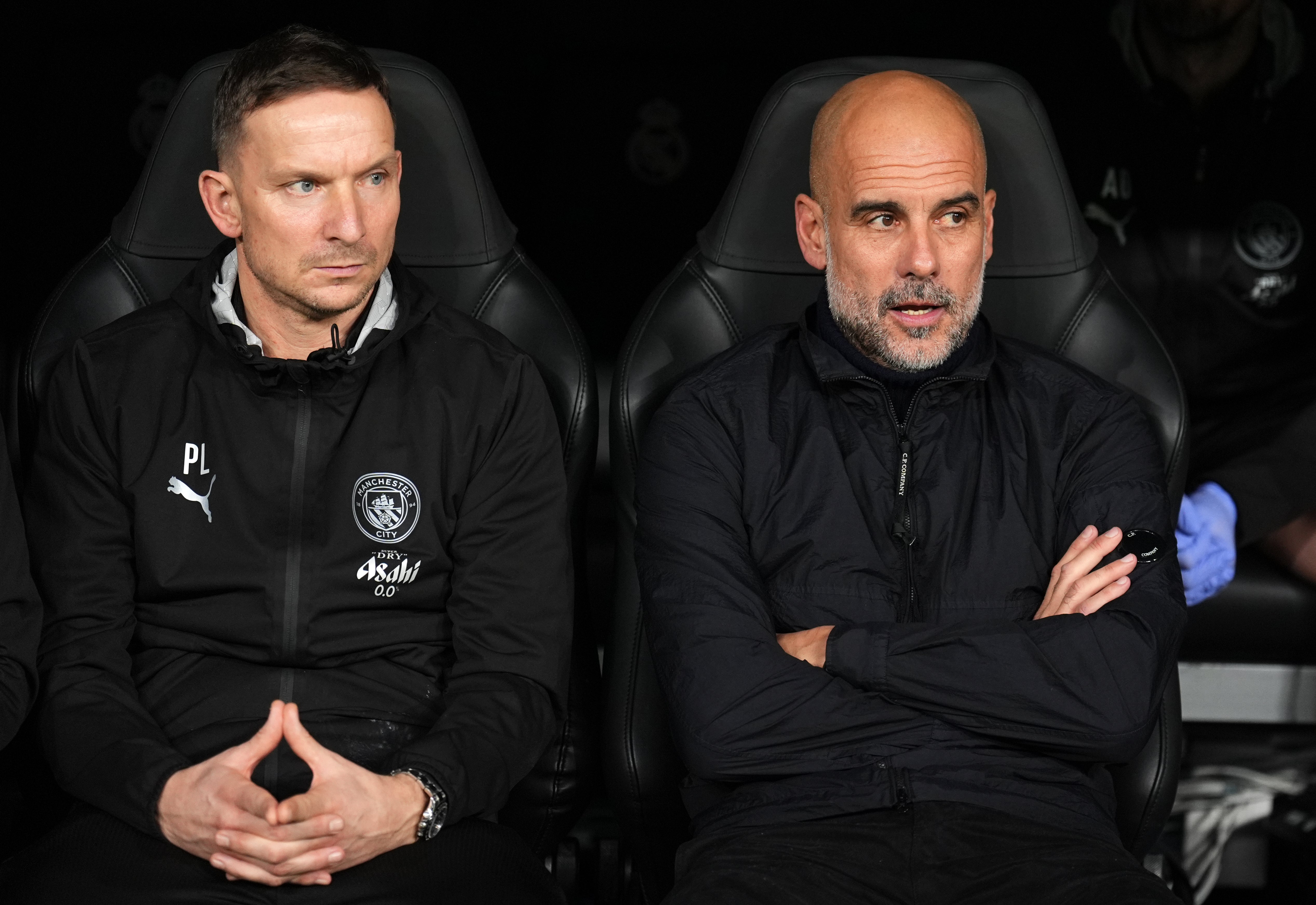 <p>Pep Lijnders (left) took charge of media duties in Guardiola’s absence (Mike Egerton/PA)</p>