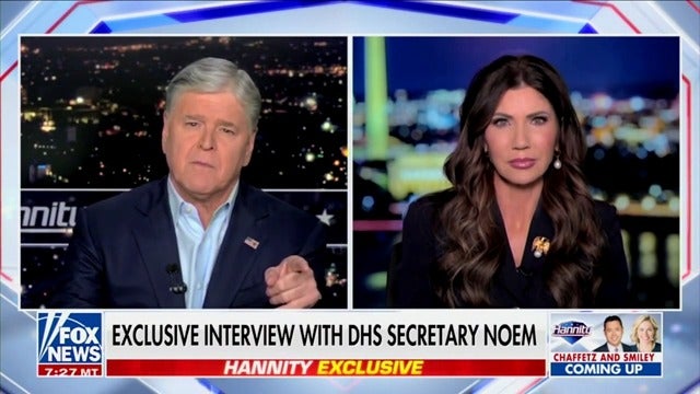 Fox News host Sean Hannity grills Kristi Noem on her repeated claims that US citizens shot by immigration enforcement are ‘domestic terrorists.’