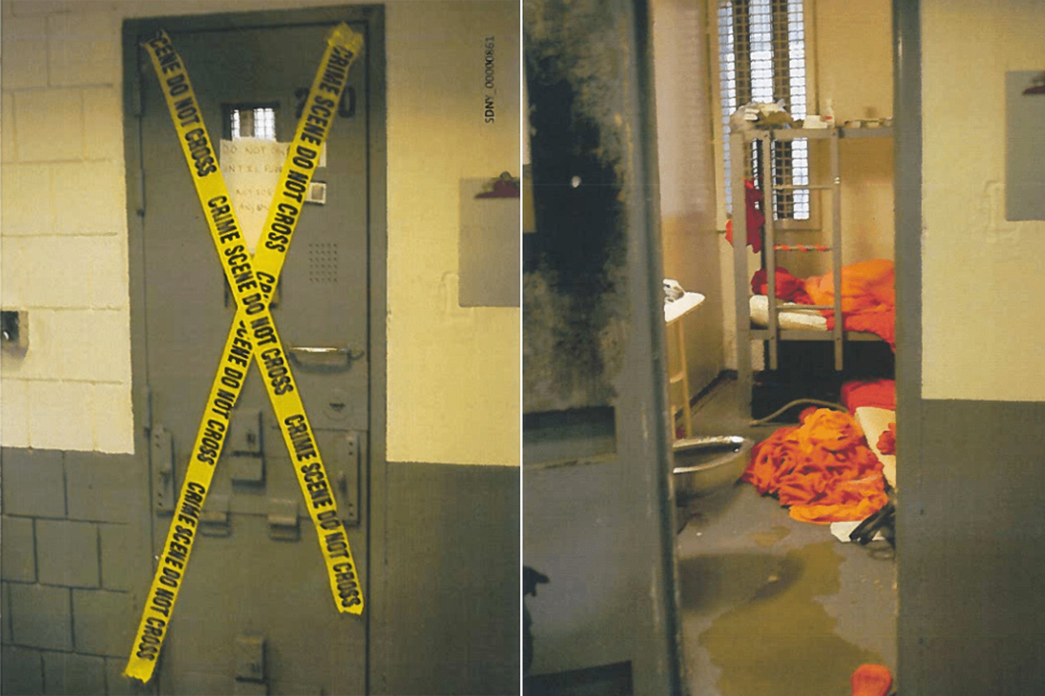 One image depicts a door sealed off with caution tape and a sign that states: ‘Do not open until further notice’