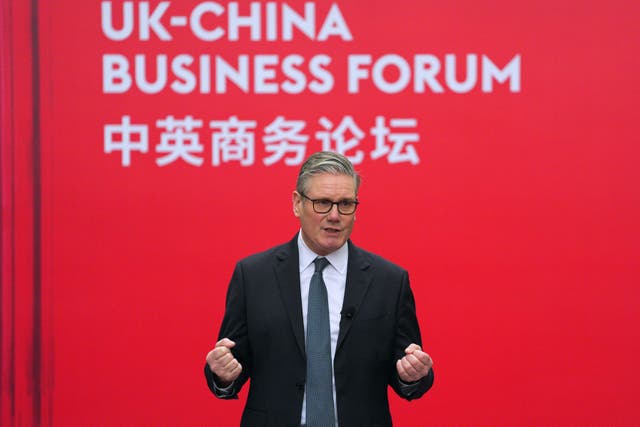 Prime Minister Sir Keir Starmer speaks at the UK-China Business Forum at the headquarters of the Bank of China in Beijing (Carl Court/PA)