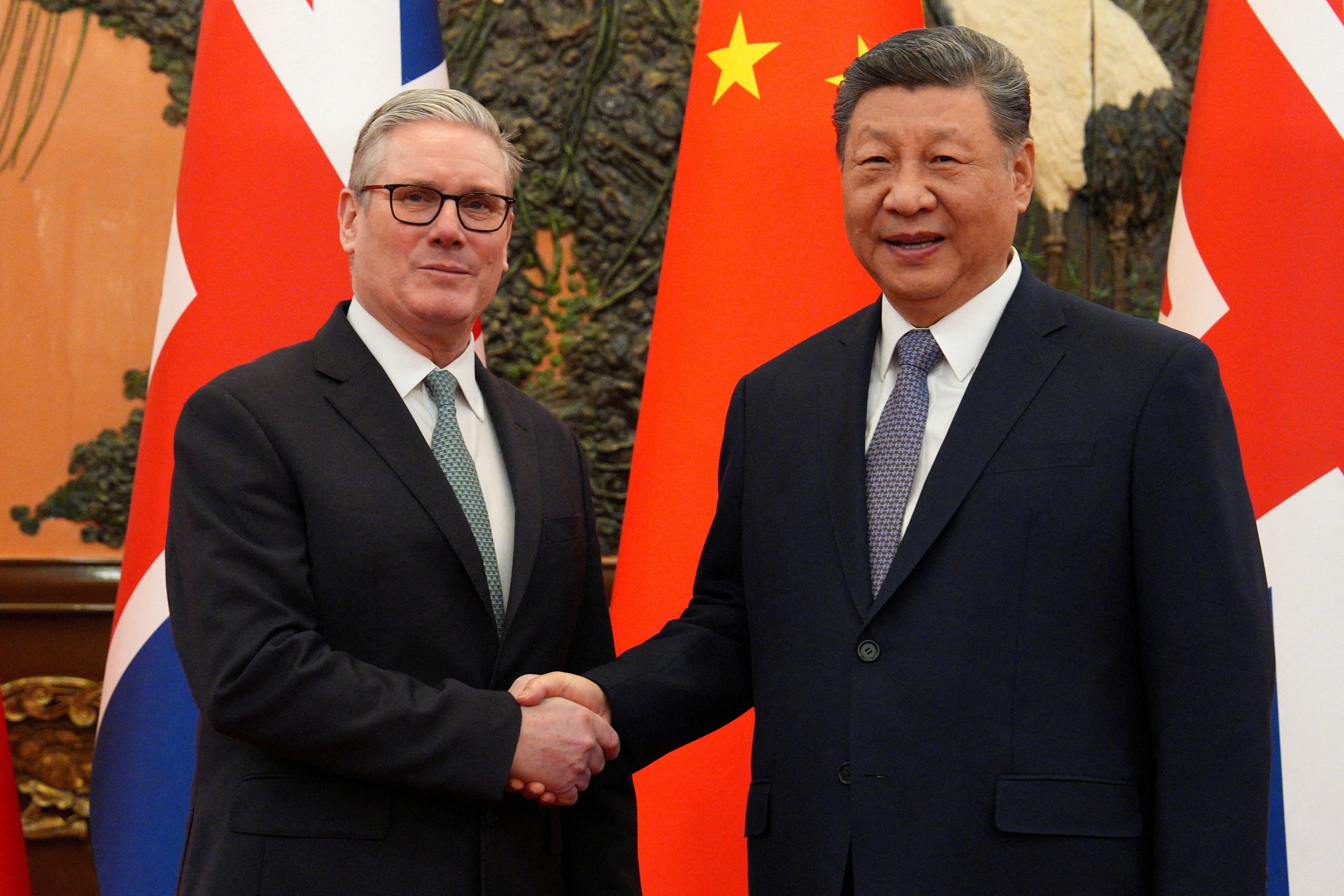 Sir Keir Starmer shook hands with Xi Jinping ahead of a bilateral meeting in Beijing on Thursday