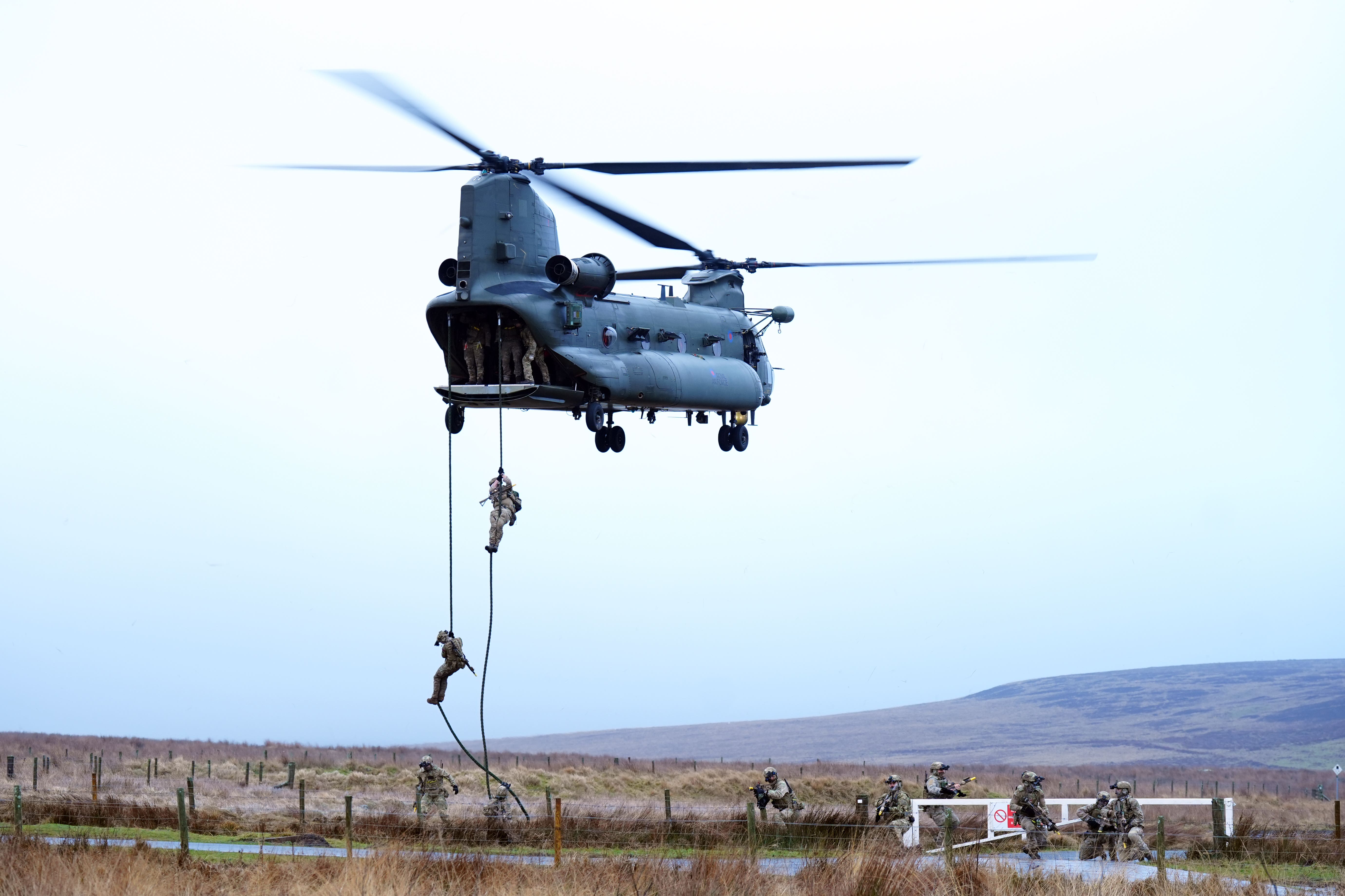 Members of the British military at Otterburn training area during Exercise Hyperion Storm (Owen Humphreys/pa)