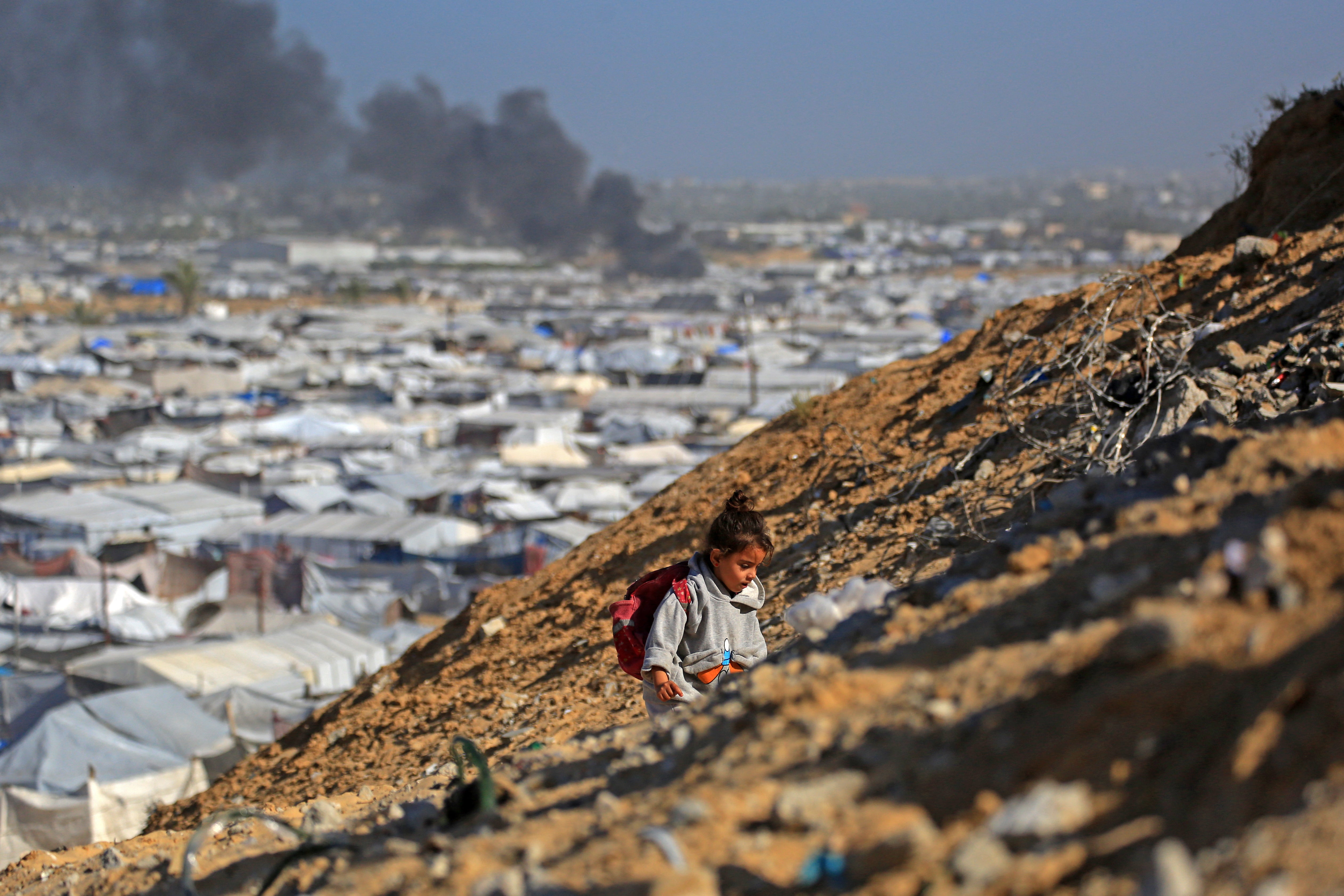 Over 90 per cent of housing has been destroyed with the vast majority of the population living in tents