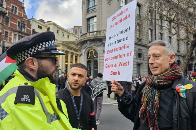 Peter Tatchell, whose foundation said he had been arrested at a pro-Palestine march in central London for having a placard that read ‘globalise the intifada’ (Jacky Summerfield/PA)