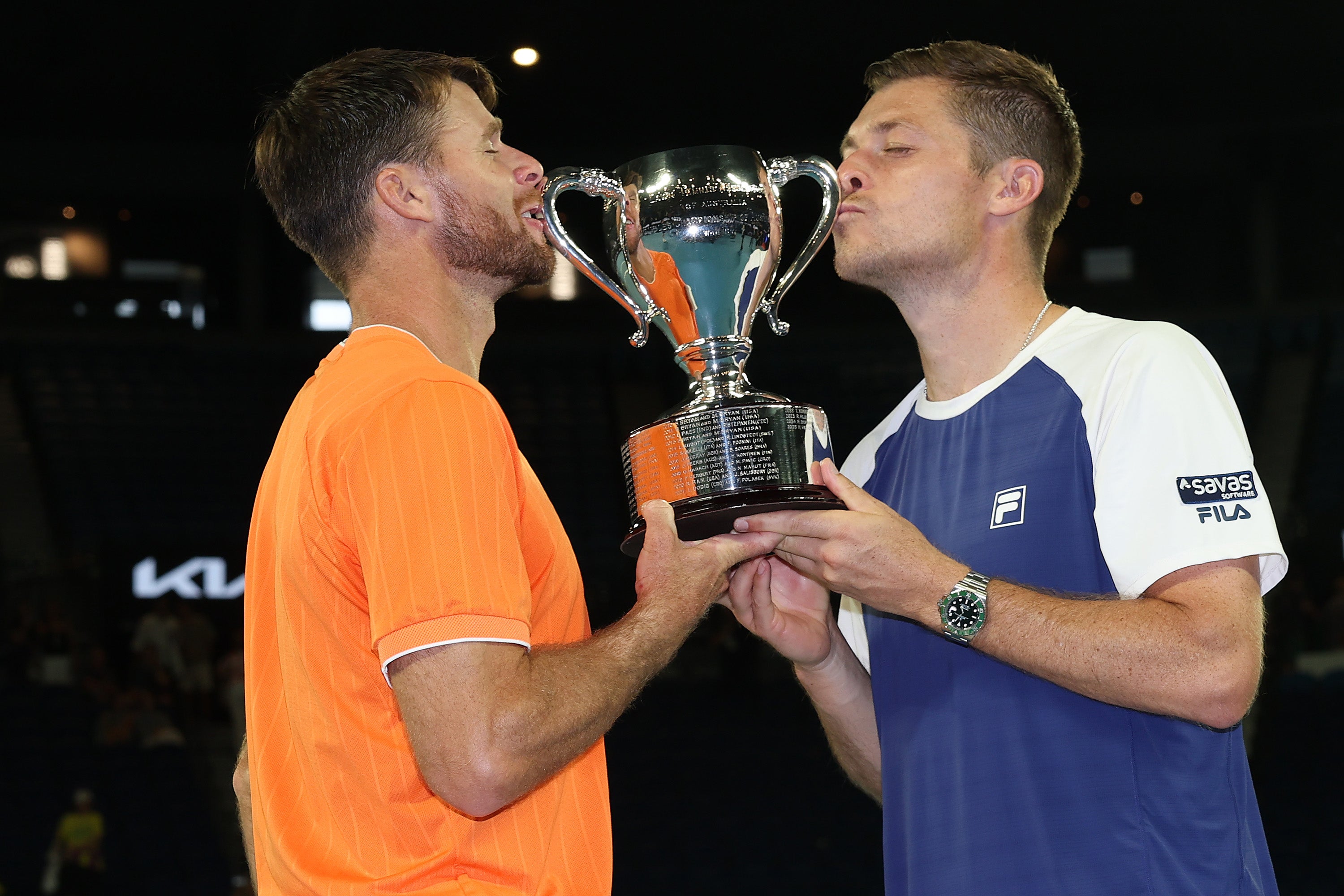 Neal Skupski (right) won the Australian Open doubles title on Saturday