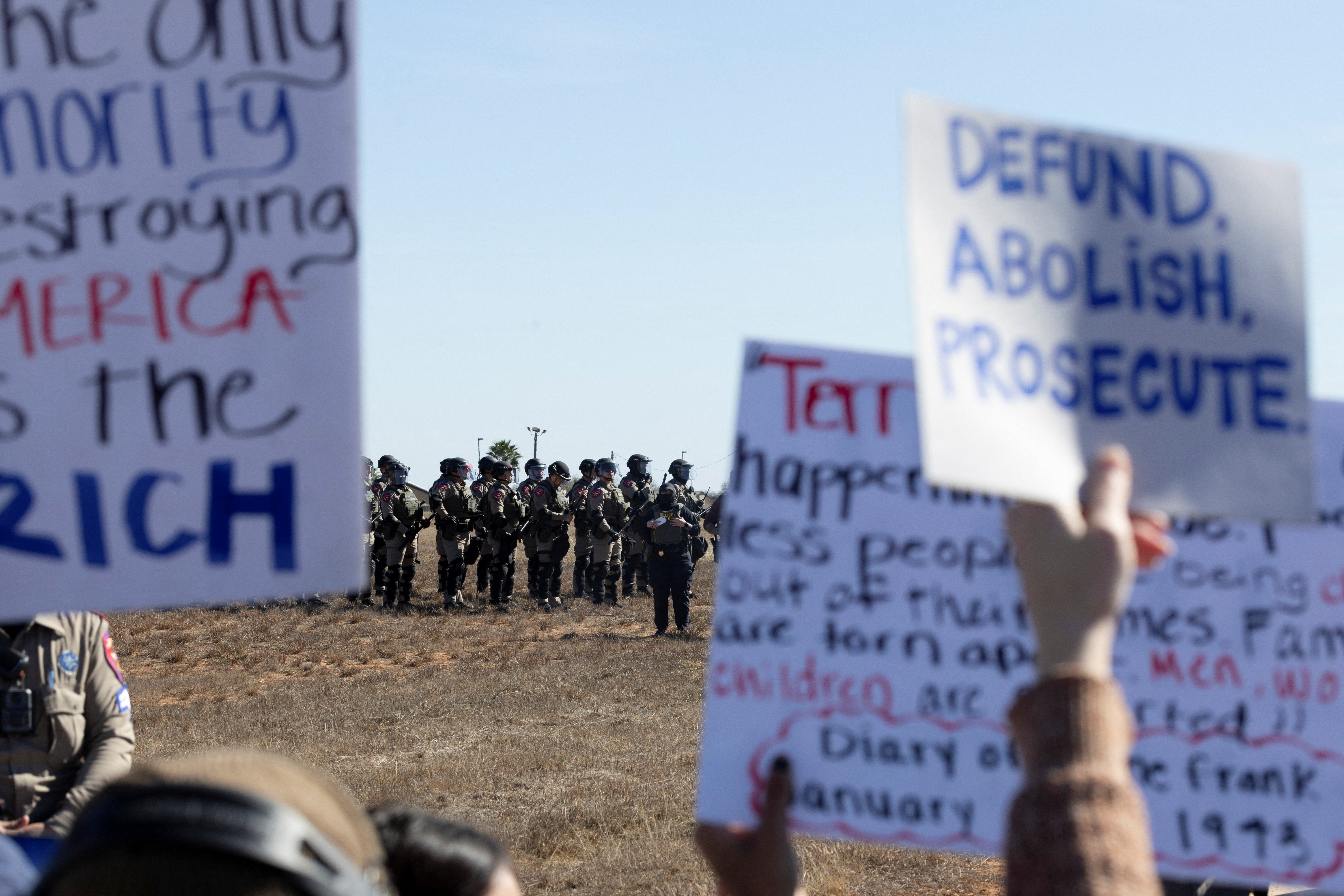 Protesters outside the South Texas Family Residential Center demanded the release of Liam Conejo Ramos and his father January 28