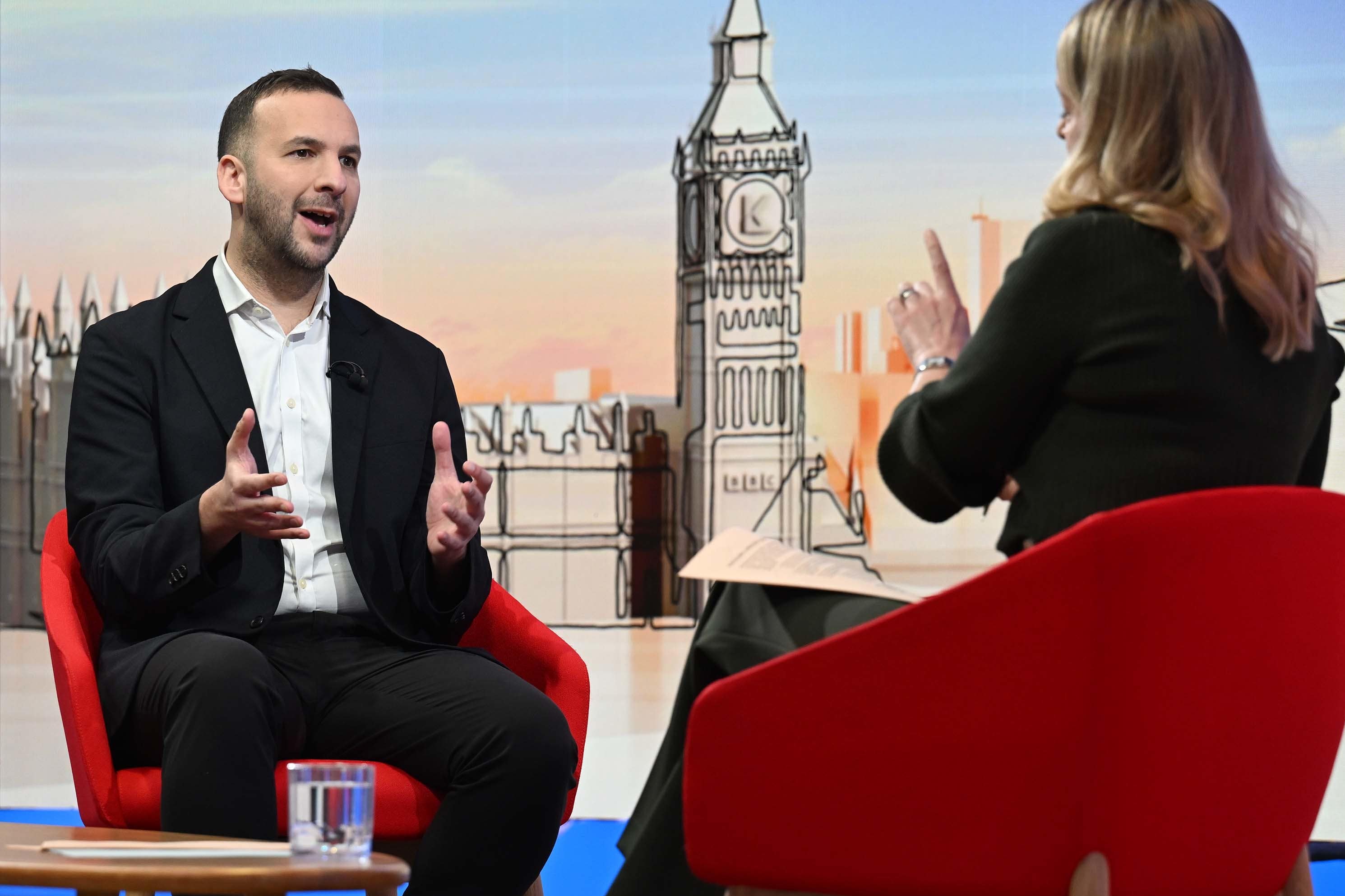 BBC handout photo of Green Party leader Zack Polanski appearing on the BBC1 current affairs programme, Sunday with Laura Kuenssberg. (Jeff Overs/BBC)
