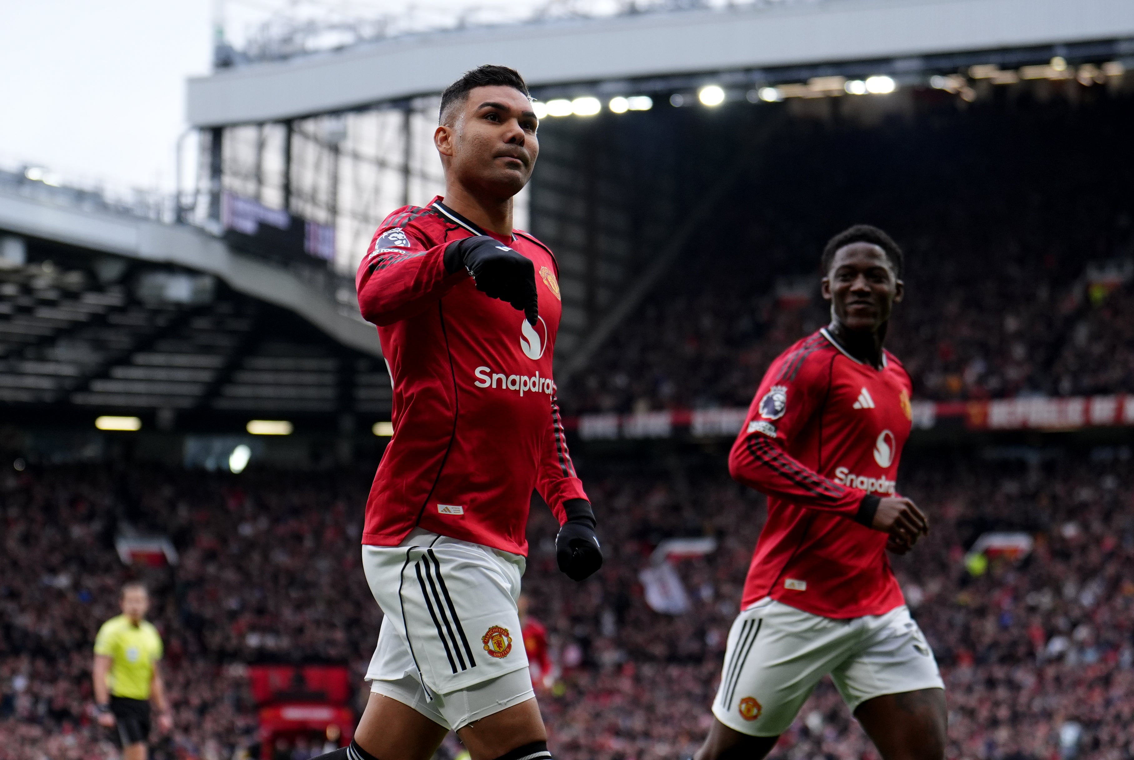 Casemiro celebrates after scoring United’s opener