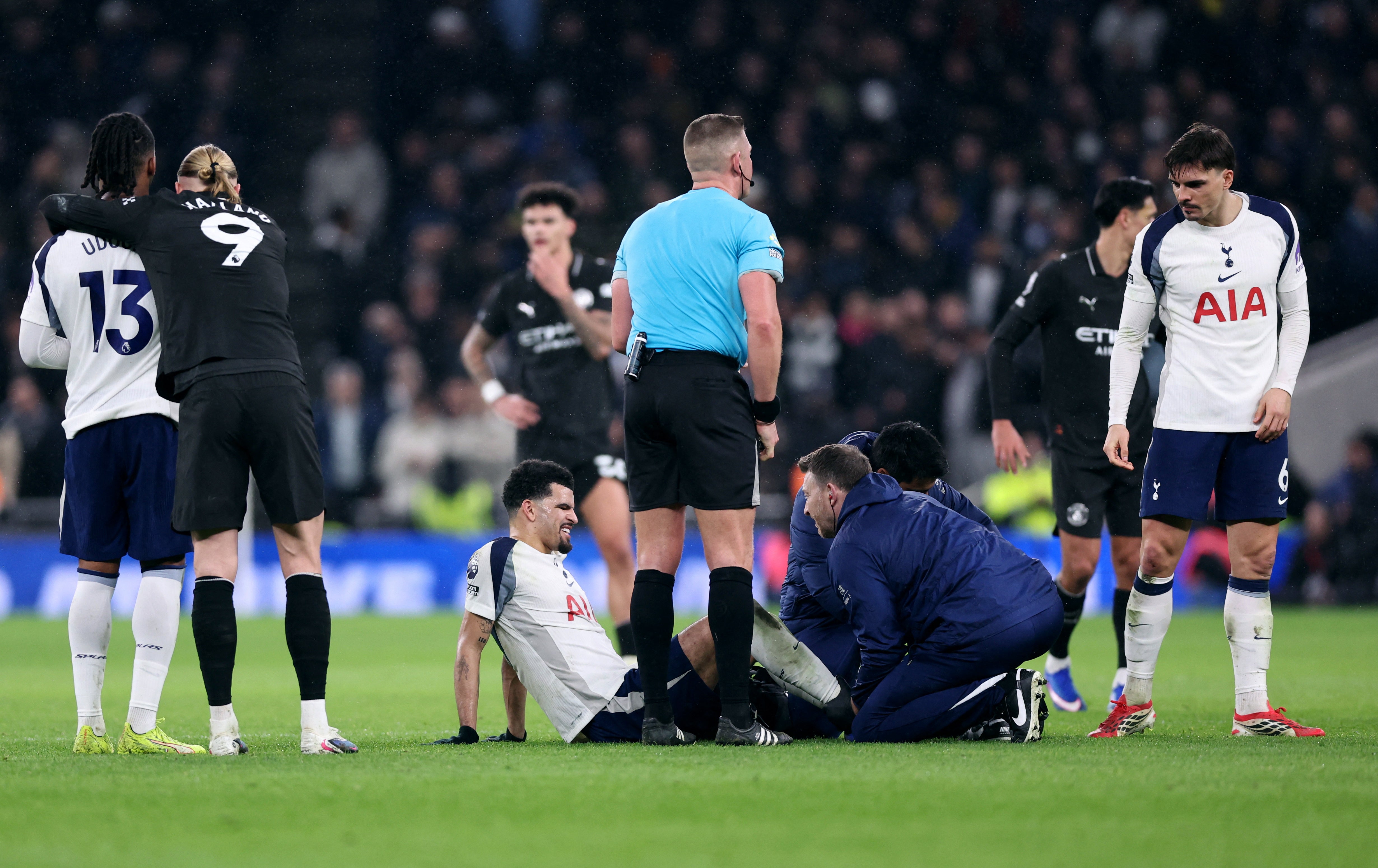 Dominic Solanke receives treatment for an injury