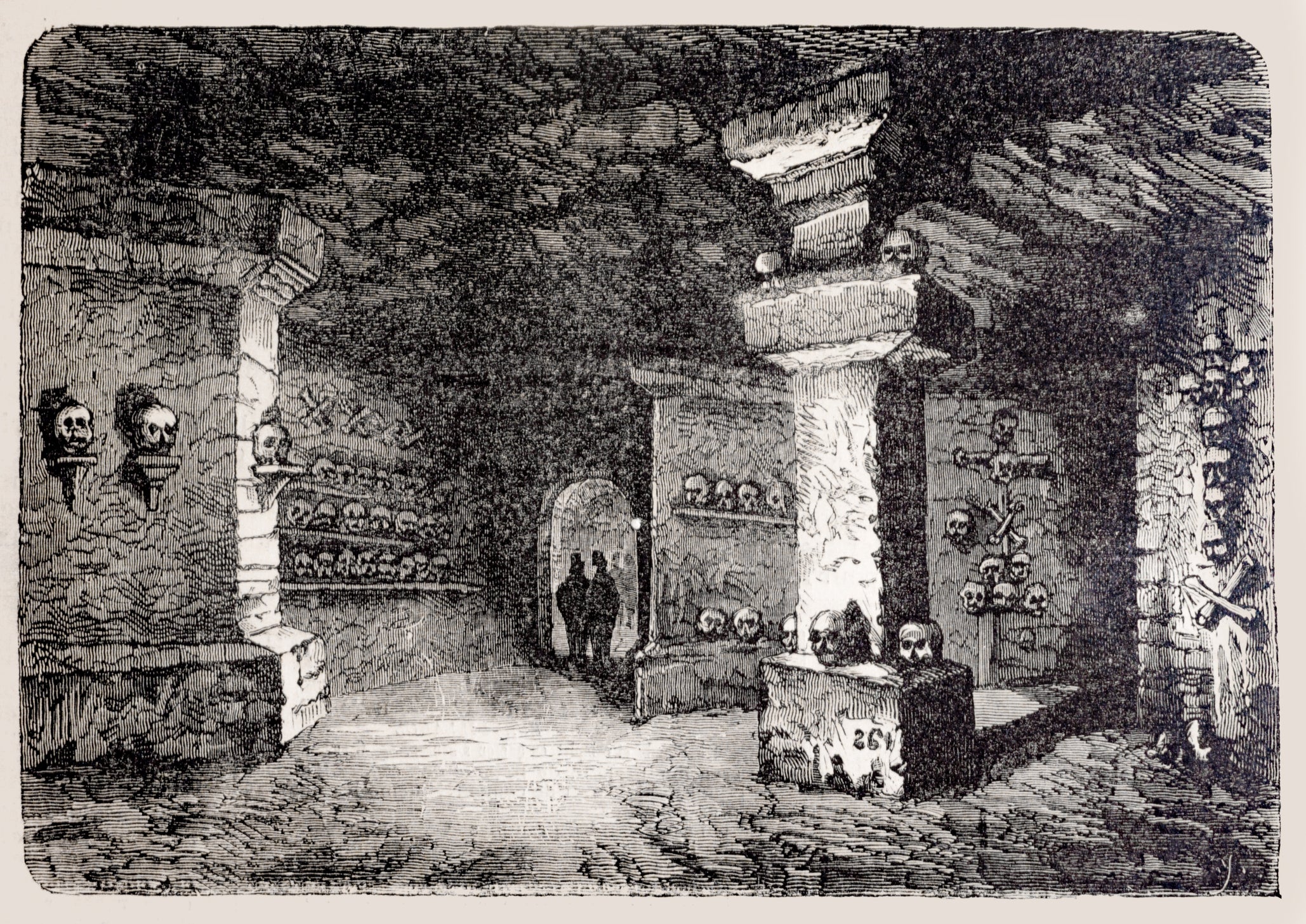 An engraving of the catacombs from 1889