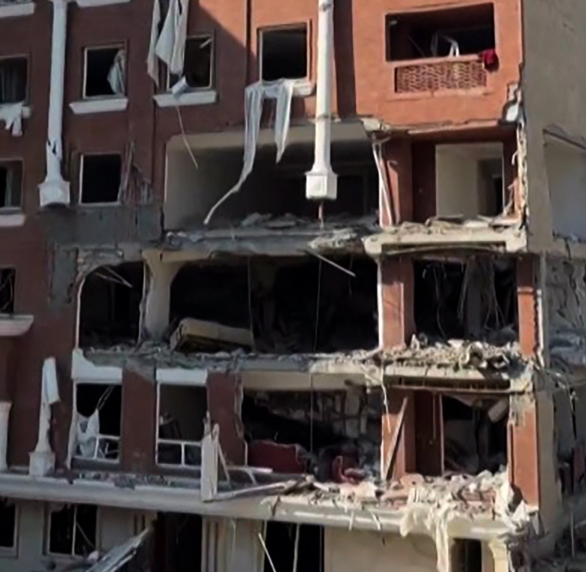 Image shows damage after an explosion in a building in Bandar Abbas, a port in southern Iran on the Gulf coast