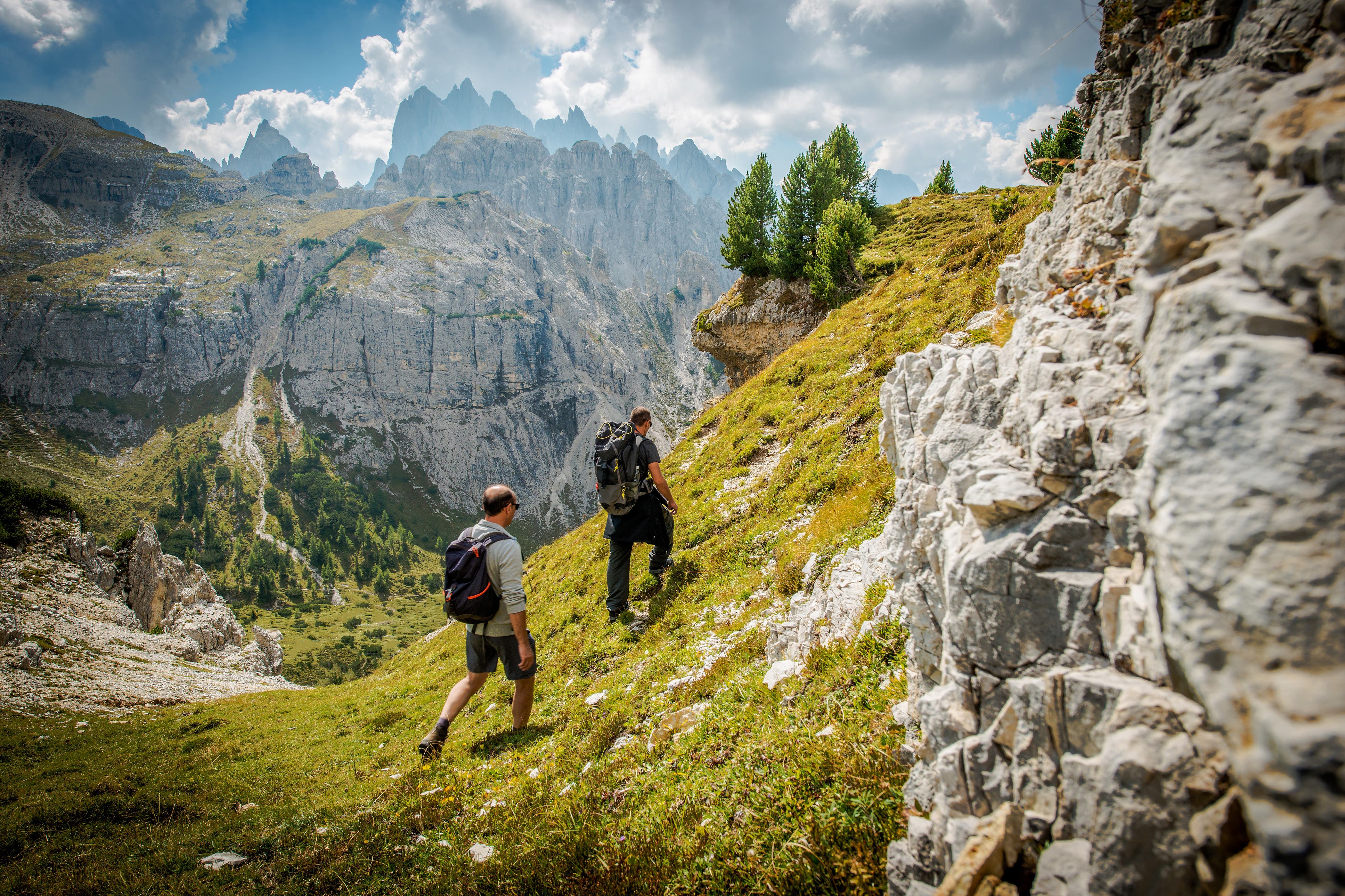 Trail hikers exploring the Dolomites