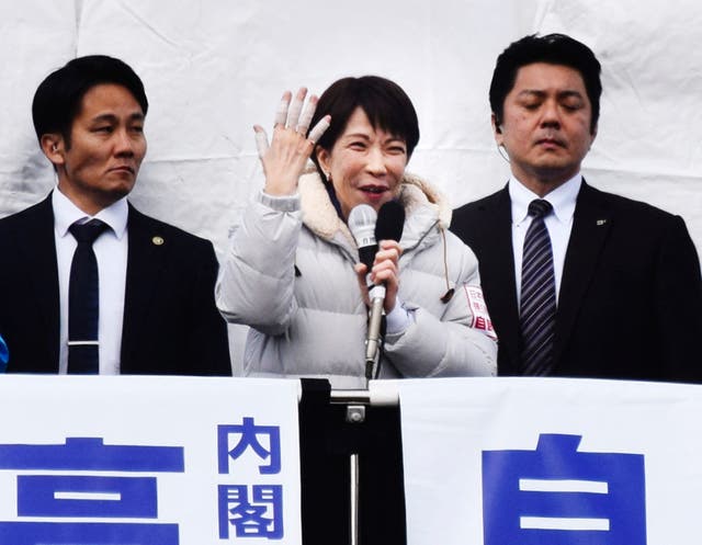 <p>File. Japan’s Prime Minister and President of the Liberal Democratic Party (LDP) Sanae Takaichi (C) delivers a speech during the House of Representatives election campaign in Kani, Gifu prefecture. Her coalition is pushing for the revival of imperial army titles</p>
