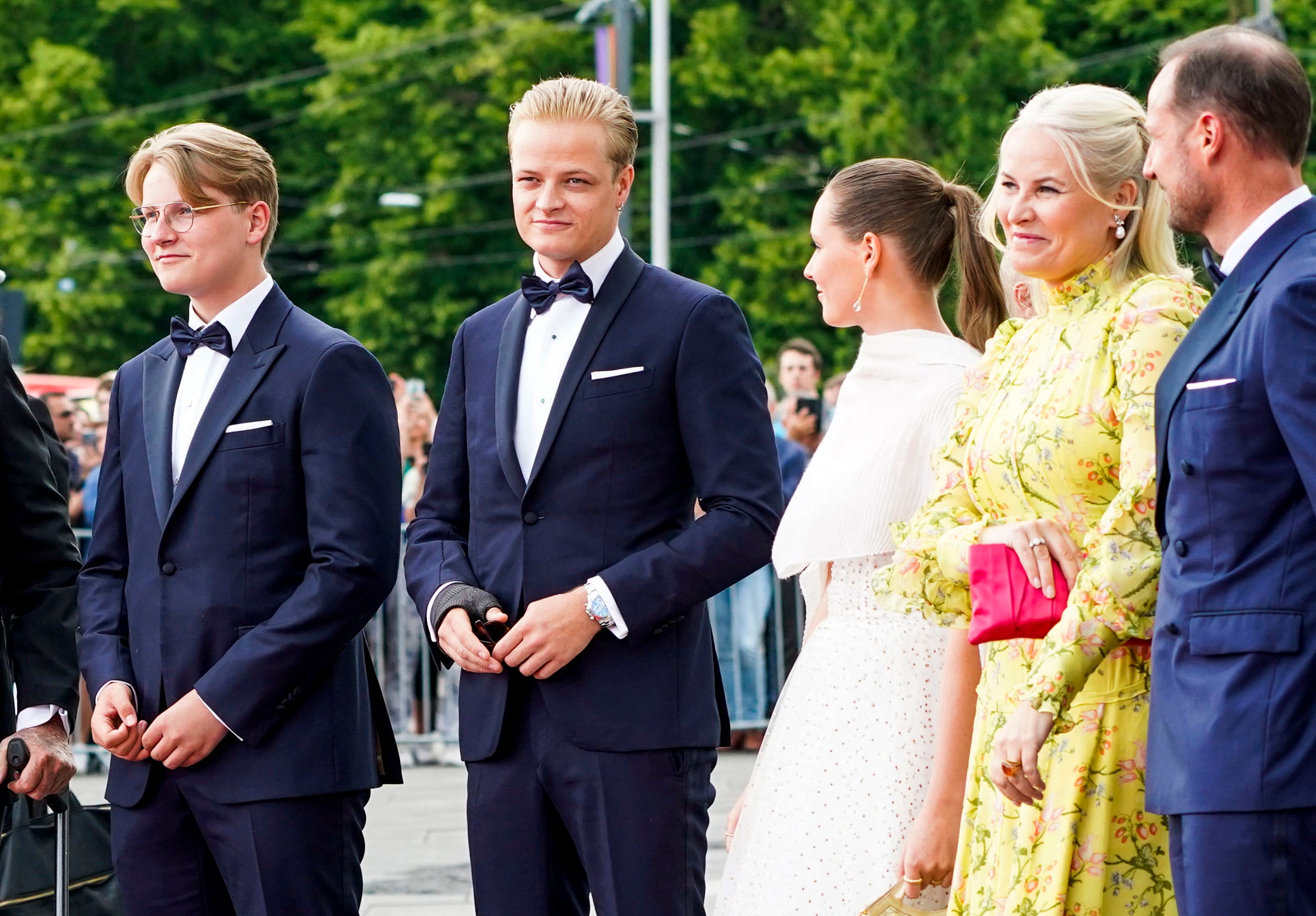 Norway’s Marius Borg Hoiby (second left) standing next to Norway’s Crown Prince Haakon (right), Norway’s Crown Princess Mette-Marit (second right), Norway’s Princess Ingrid Alexandra (centre) and Norway’s Prince Sverre Magnus
