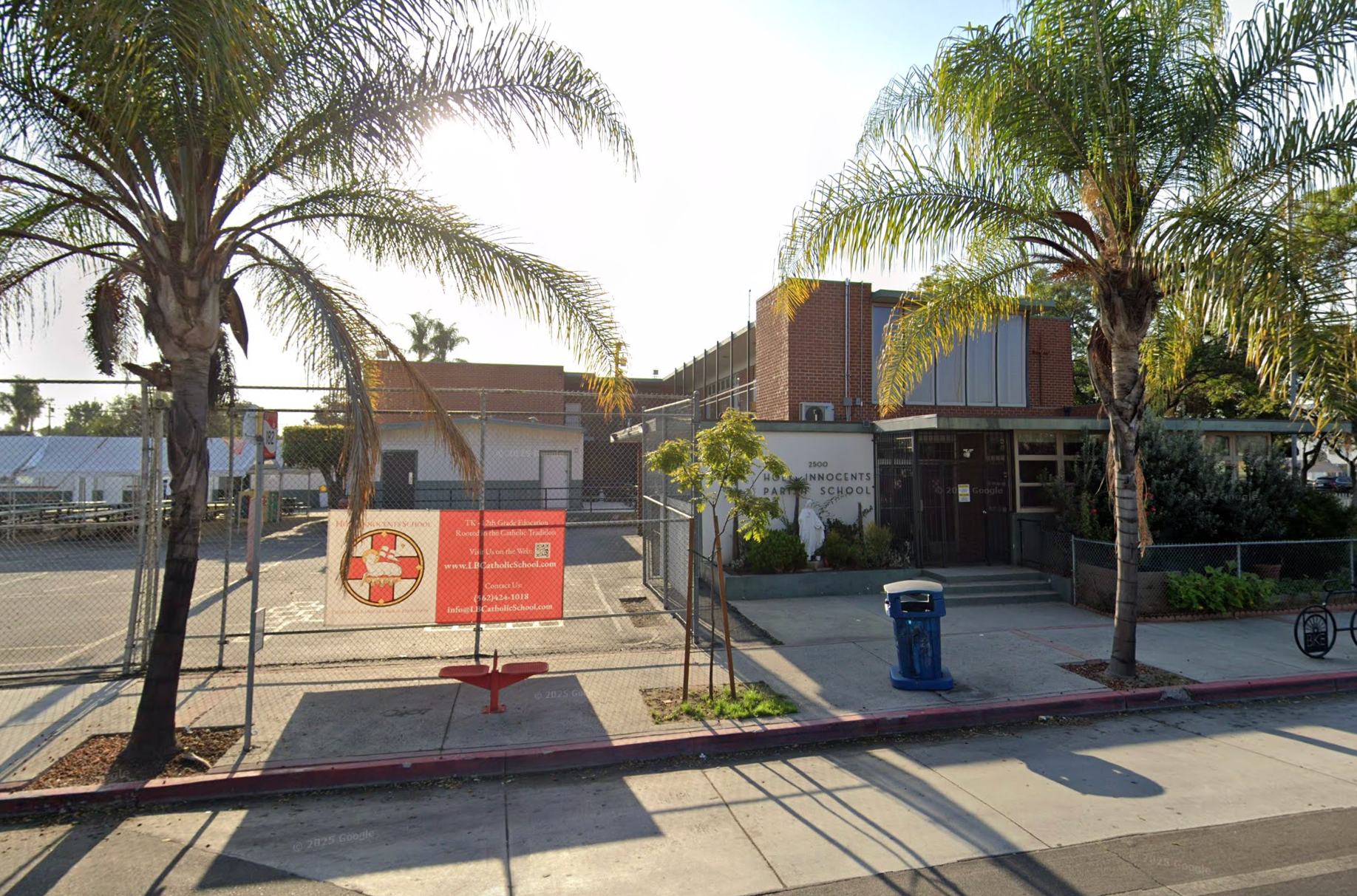 Staff at the Holy Innocents Catholic School in Long Beach found that musical equipment and holy artefacts had been left in tatters