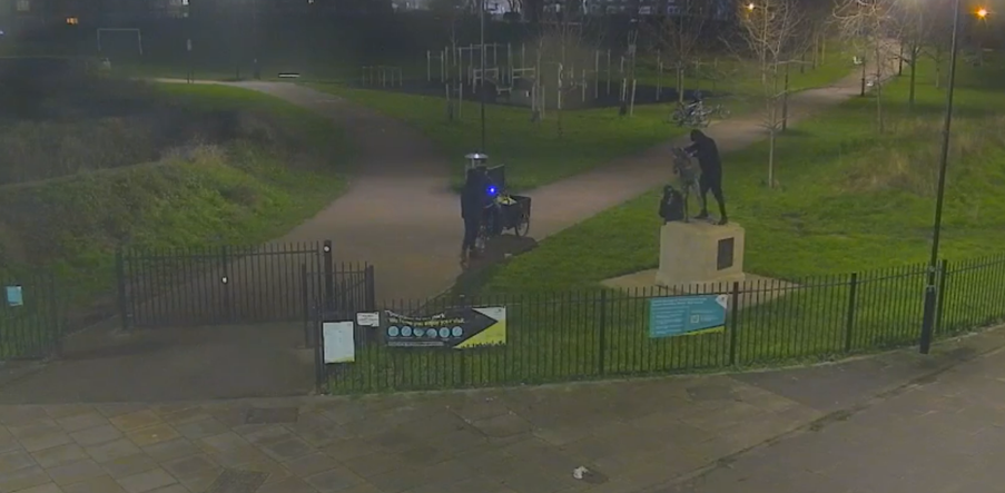 CCTV footage from the scene showed four suspects wheeling the statue away