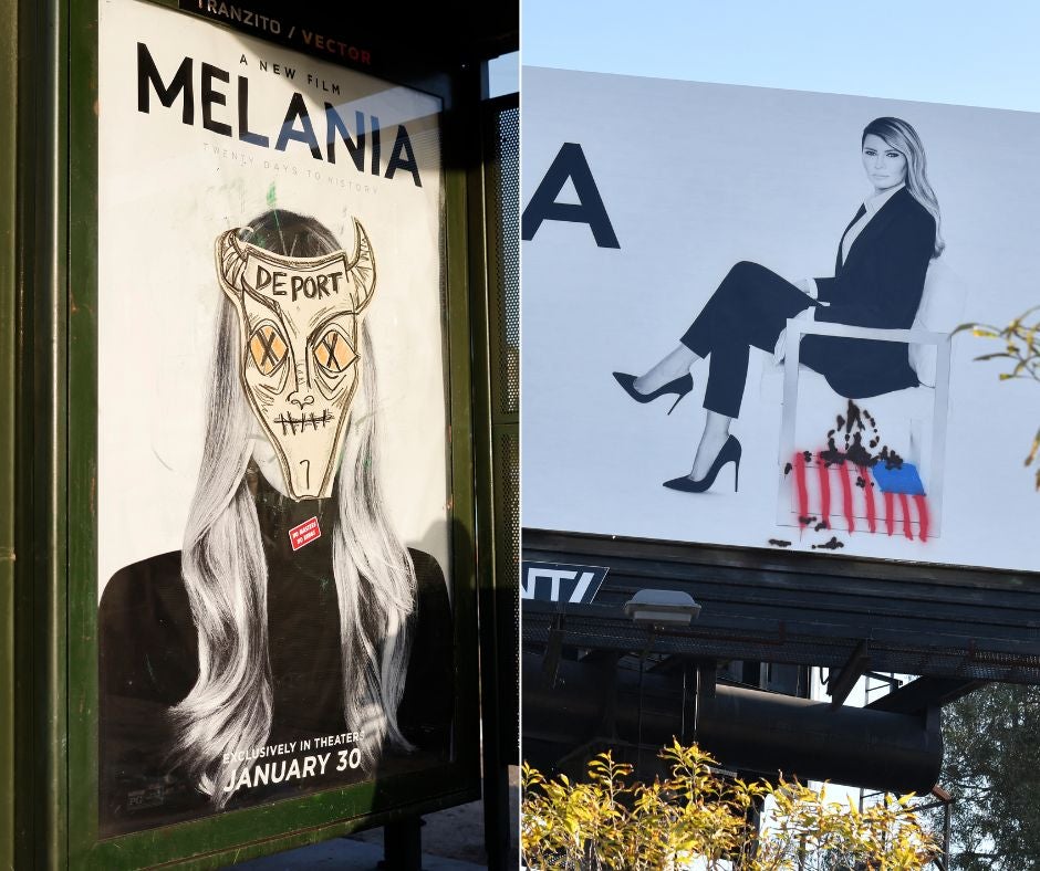 Advertisements for Melania Trump’s documentary were defaced in the Los Angeles area