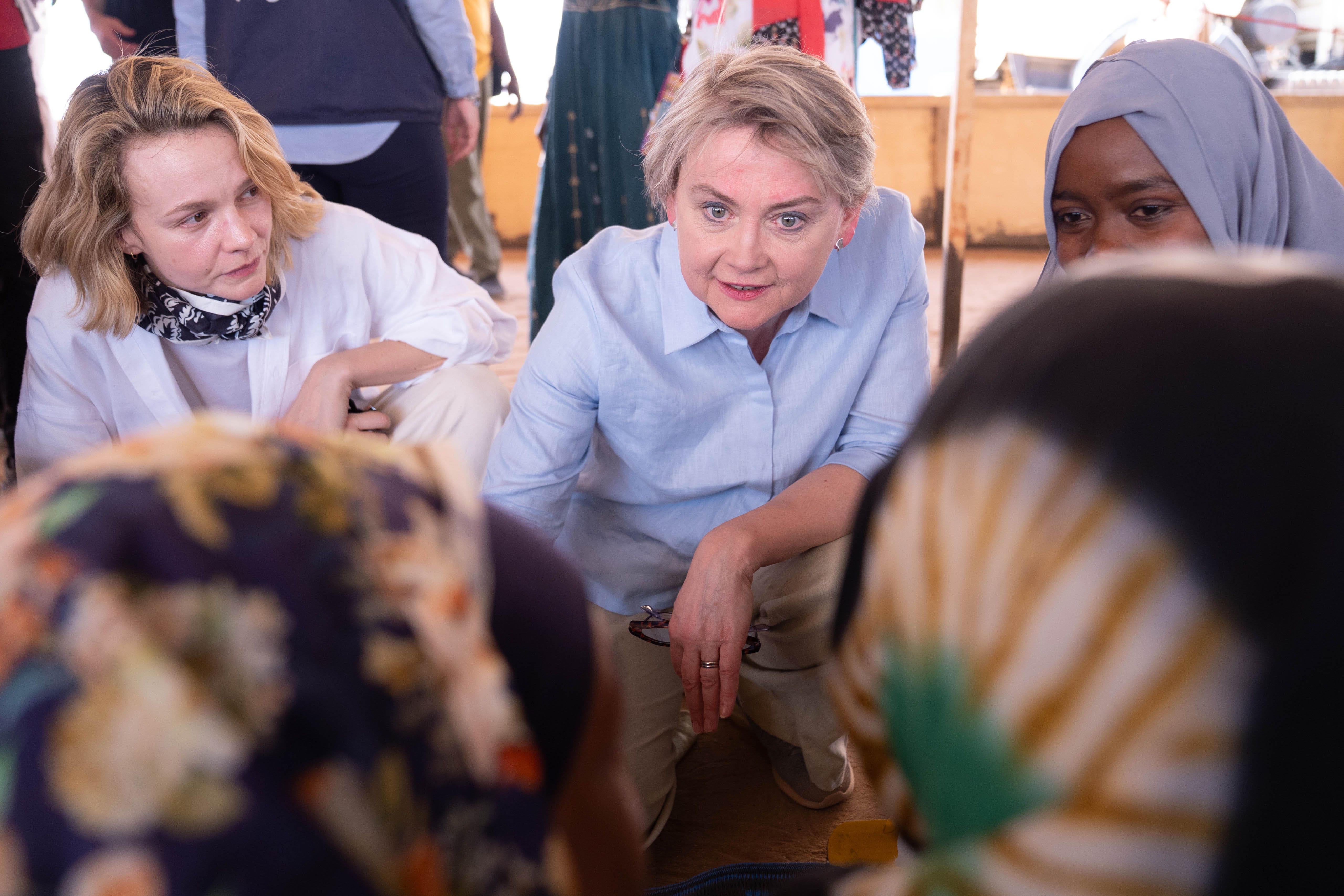 Foreign Secretary Yvette Cooper and actor Carey Mulligan met women fleeing the Sudan war in Chad (Stefan Rousseau/PA)