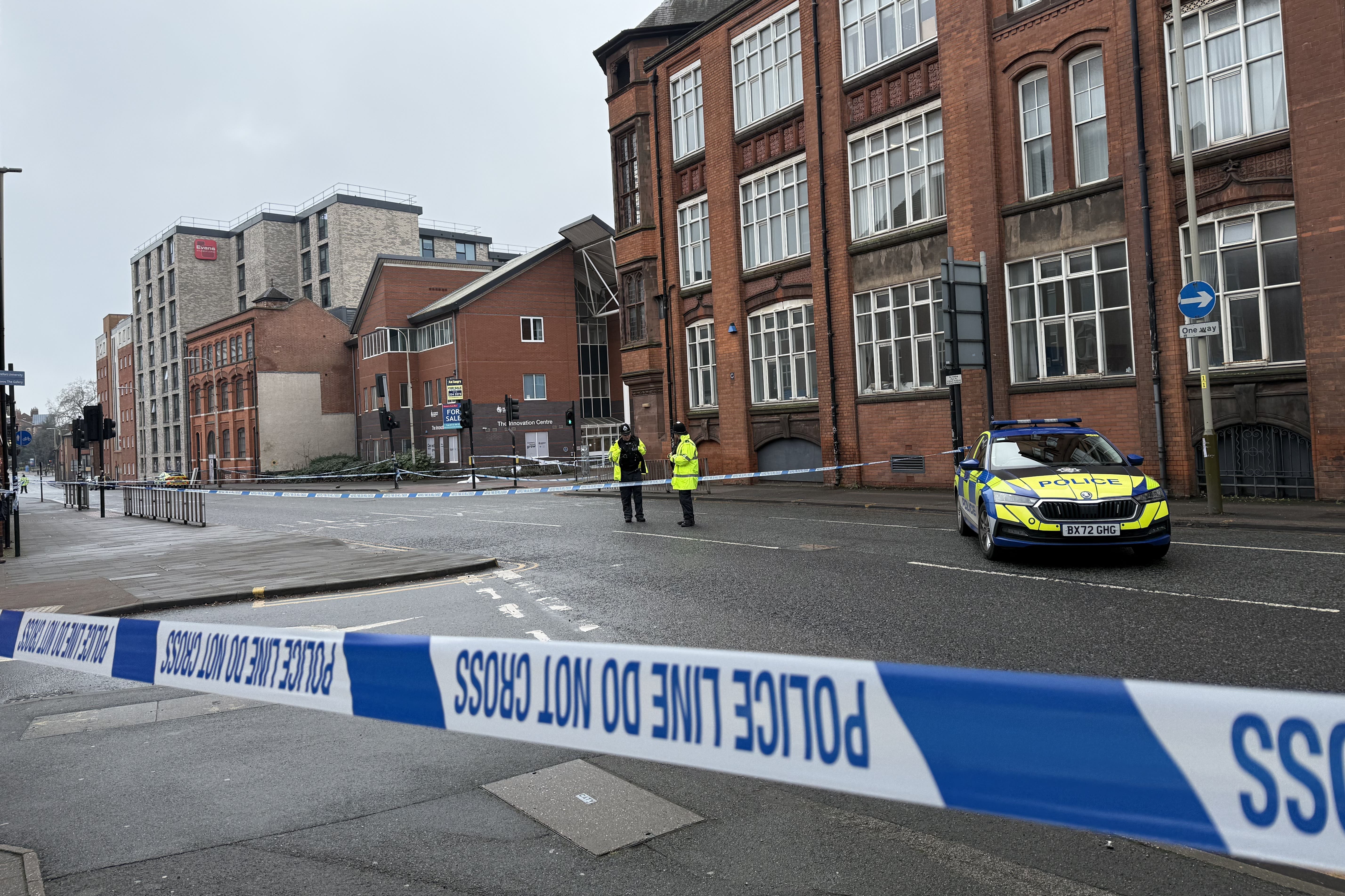 The scene at the campus of De Montfort University in Leicester where a ‘very serious incident’ has occurred (Sophie Robinson/PA)