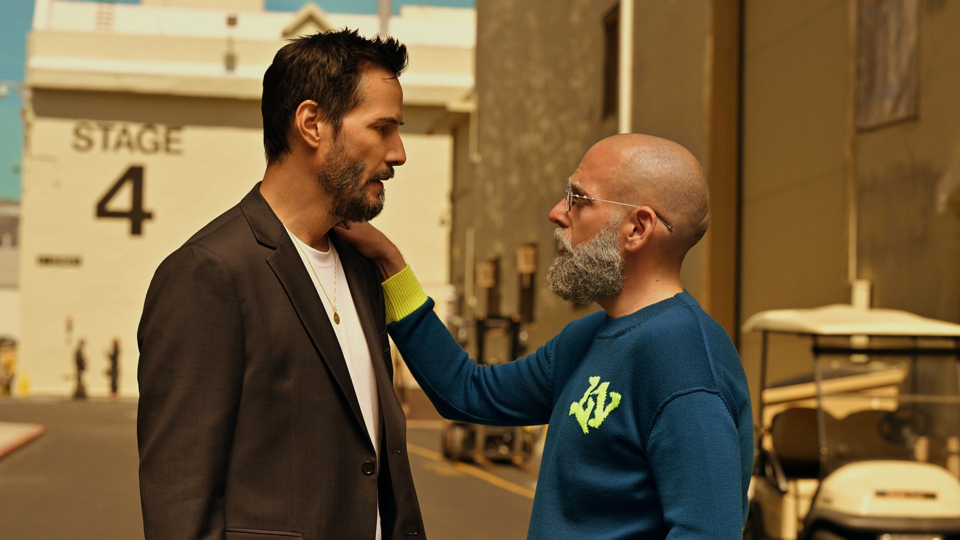<p>Jonah Hill is unrecognizable — appearing bald and bearded — opposite Keanu Reeves in their new Apple TV movie 'Outcome' </p>