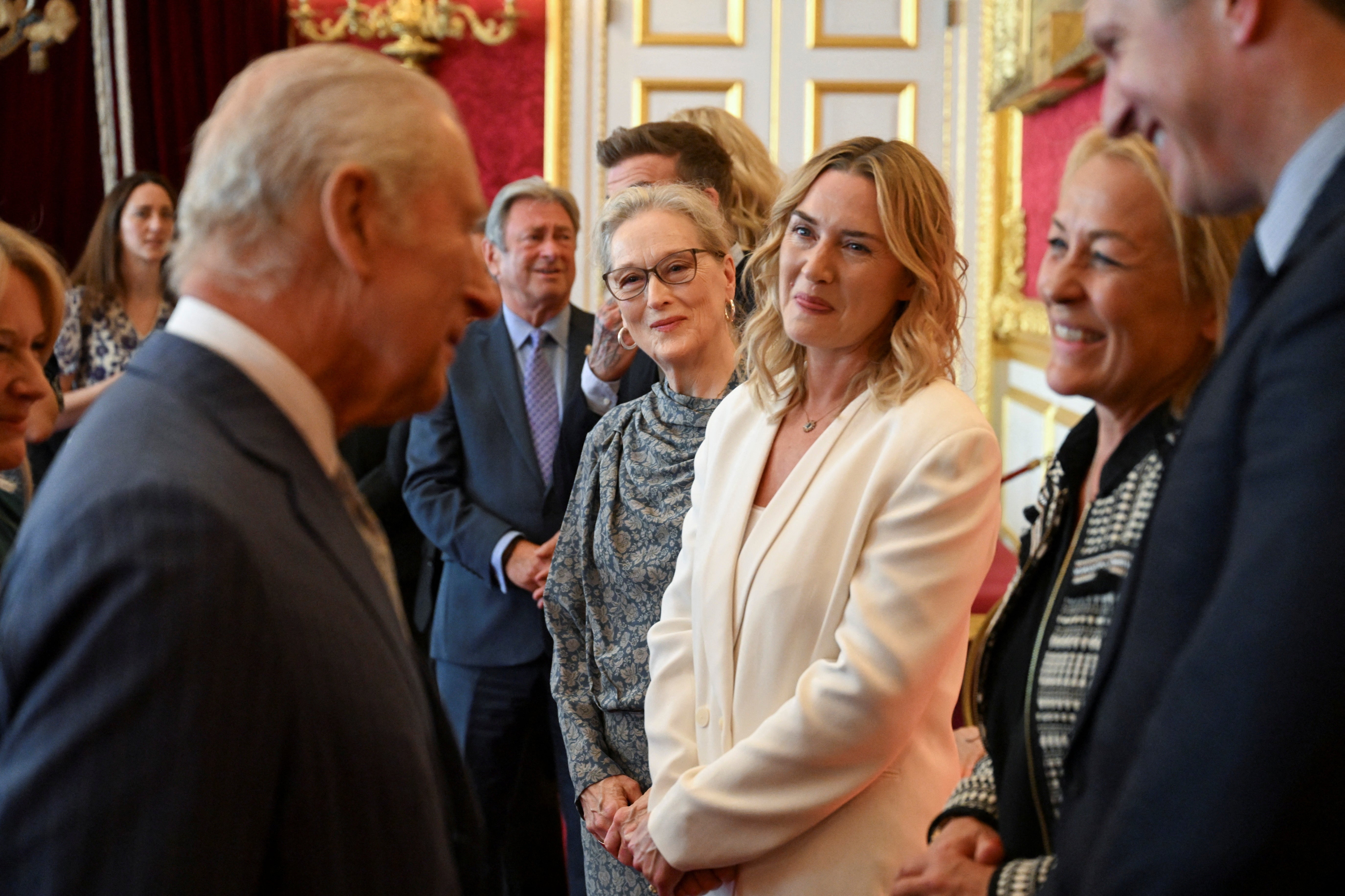 Meryl Streep and Kate Winslet watch as Charles speaks during a ceremony marking the King’s Foundation's 35th anniversary