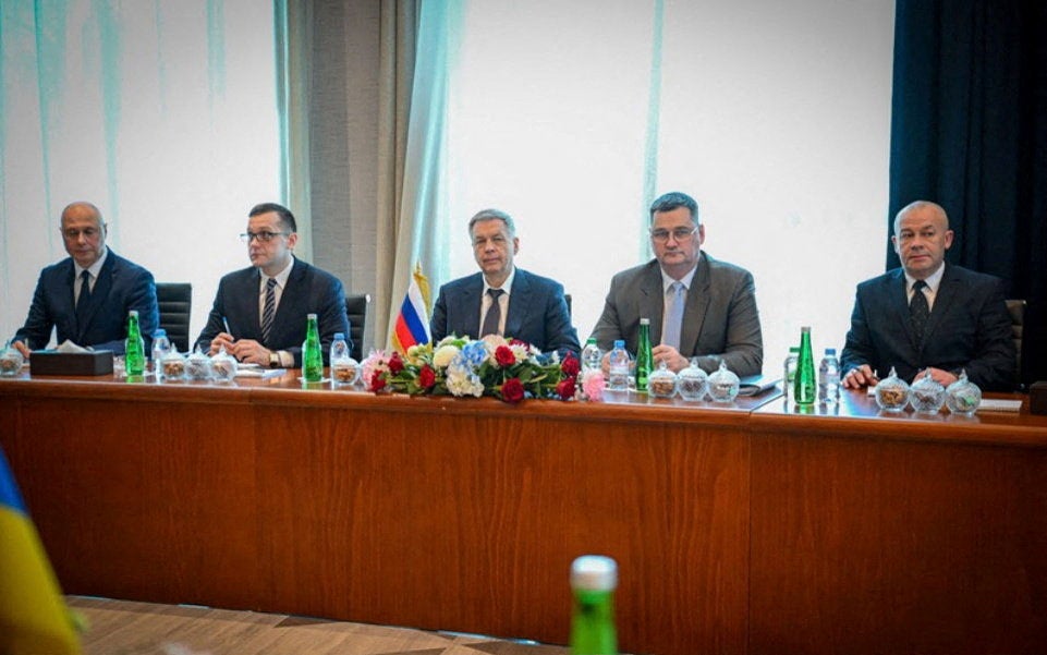 Admiral Igor Kostyukov, head of Russian military intelligence (GRU) and head of Russianâs team in security talks and other members of the Russian delegation attend the second round of trilateral talks.
