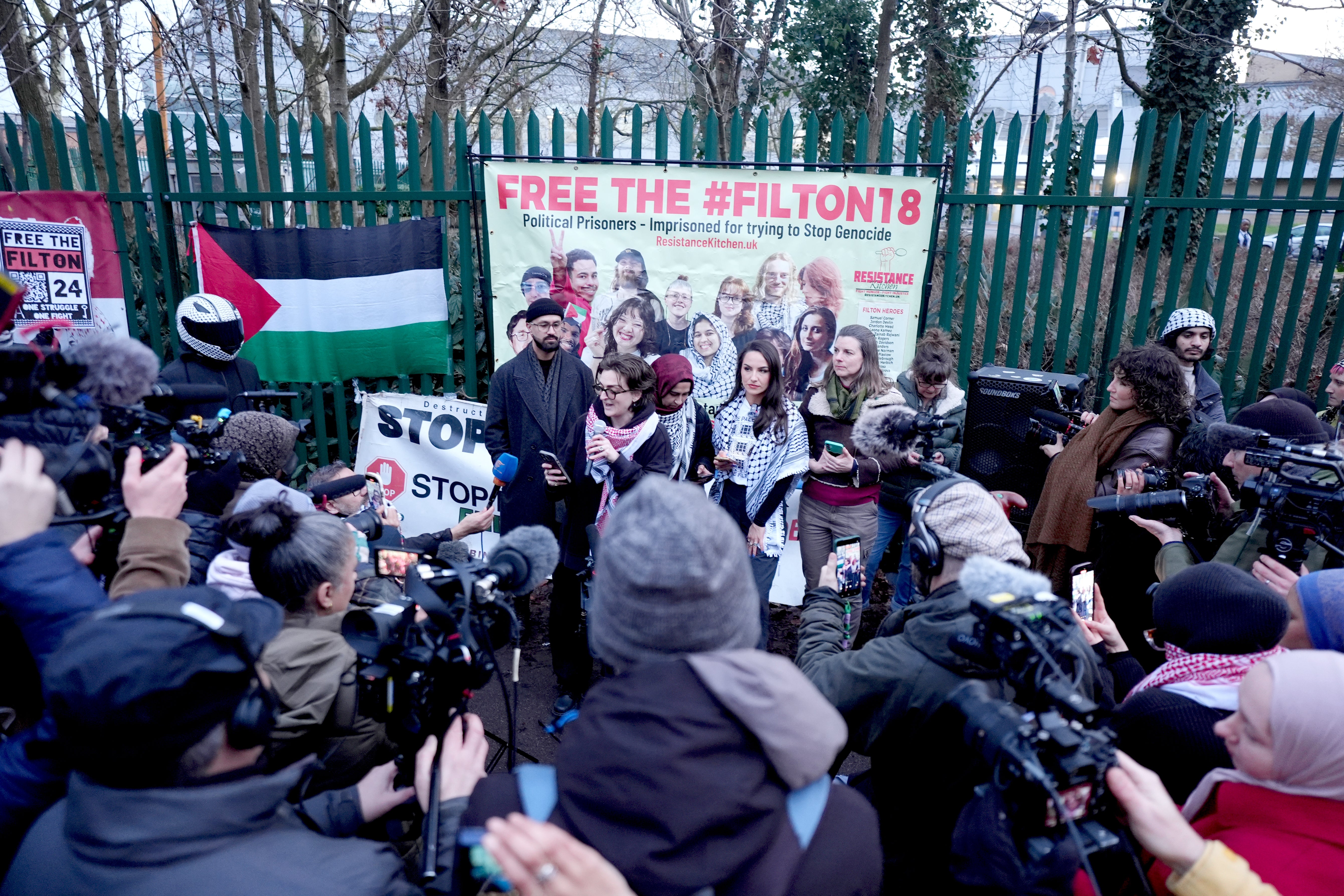 Supporters of the activists outside Woolwich Crown Court in southeast London on Wednesday