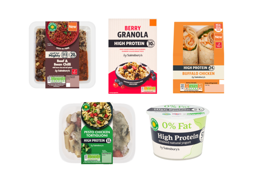 Some of the products from Sainsbury’s new range of high protein meals