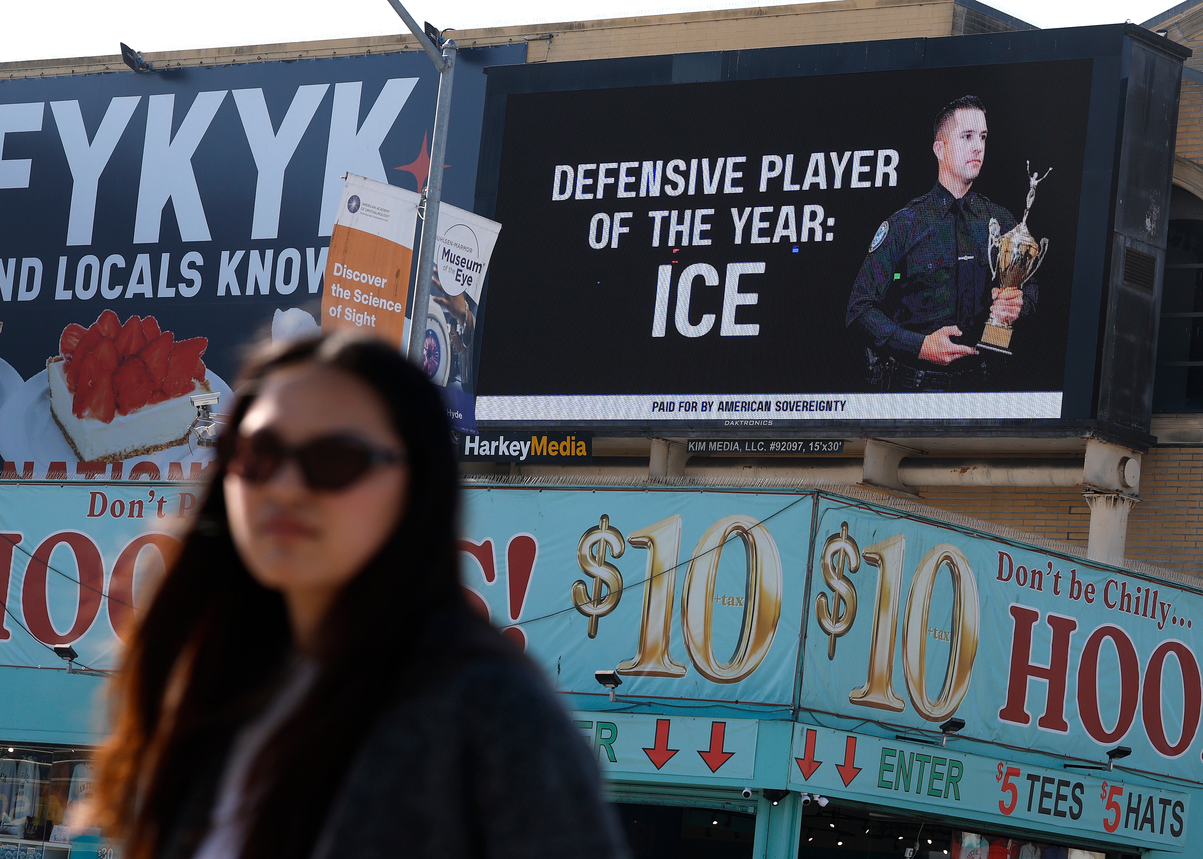 A pro-ICE billboard has been installed in San Francisco ahead of the Super Bowl this weekend, sparking mixed reactions