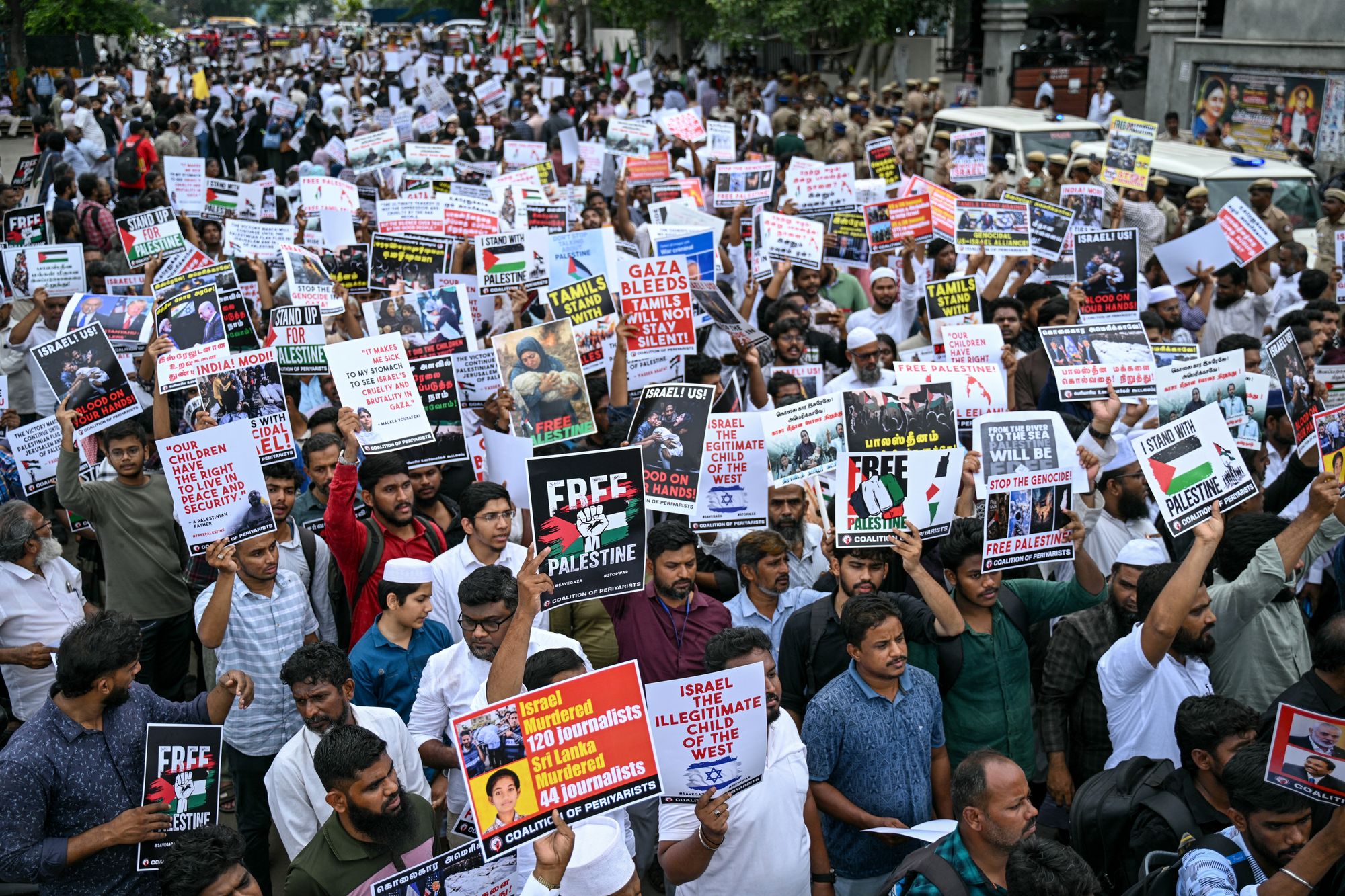 Pro-Palestinian supporters in Chennai, India, take part in a protest to condemn Israel