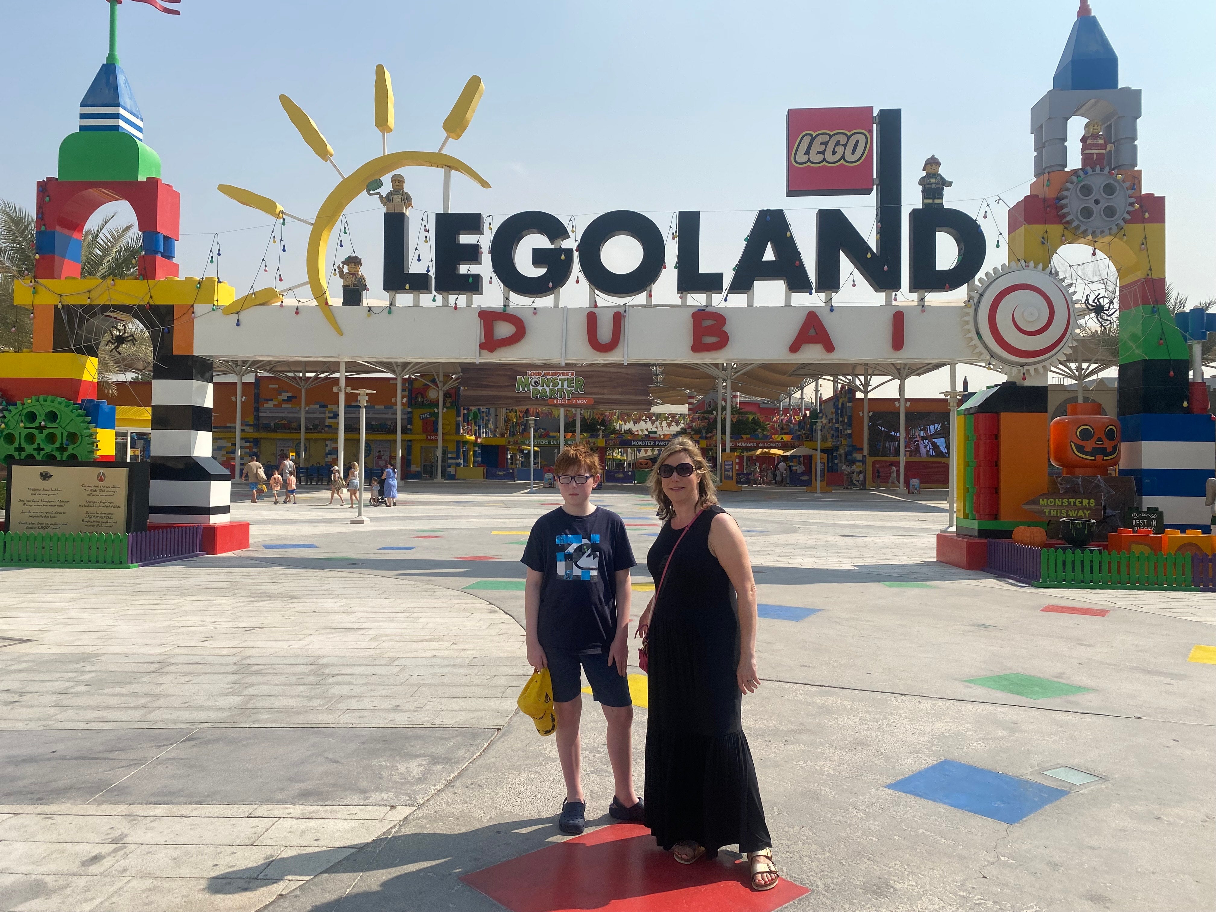 Georgina Fuller and her son Eddie at Legoland Dubai: ‘Despite the fact that Eddie struggles with noise, queues and crowds, this is one of his favourite places’