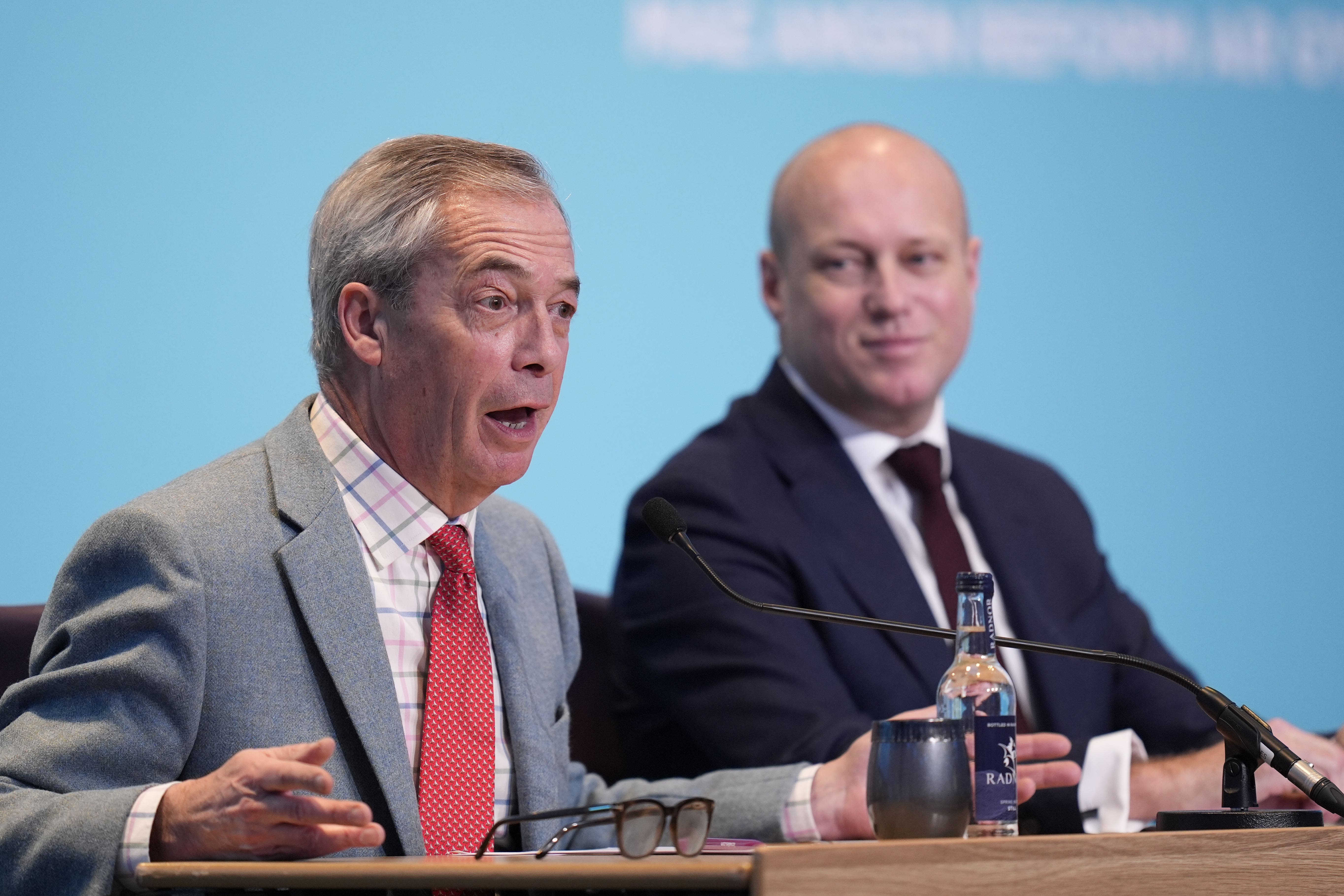 Reform UK leader Nigel Farage with Dan Thomas, the leader of the party in Wales (Andrew Matthews/PA)