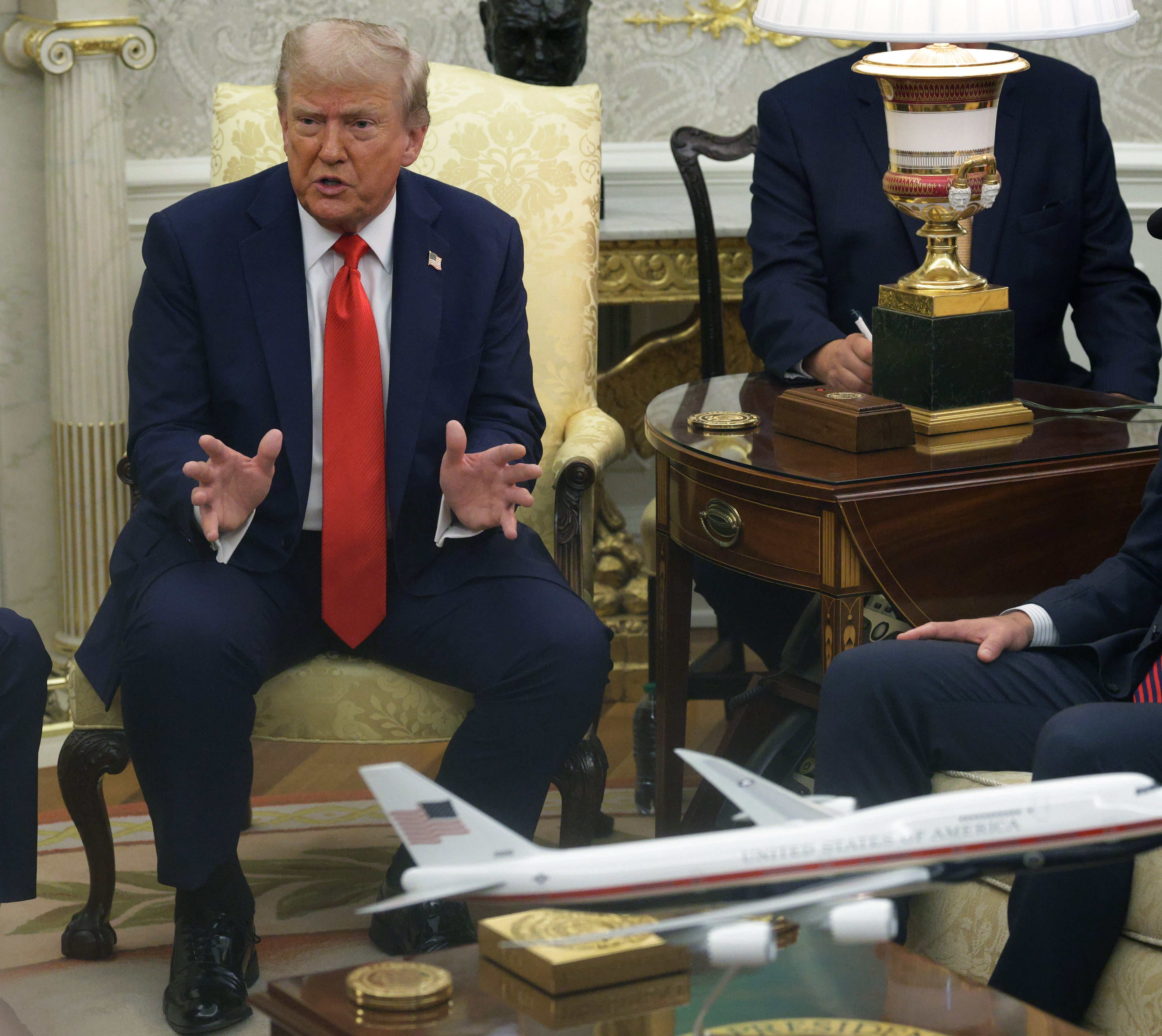 President Donald Trump, left, sits alongside Secretary of Defense Pete Hegseth in Washington, D.C., last September. Trump underwent diagnostic vascular studies before he was diagnosed with chronic venous insufficiency