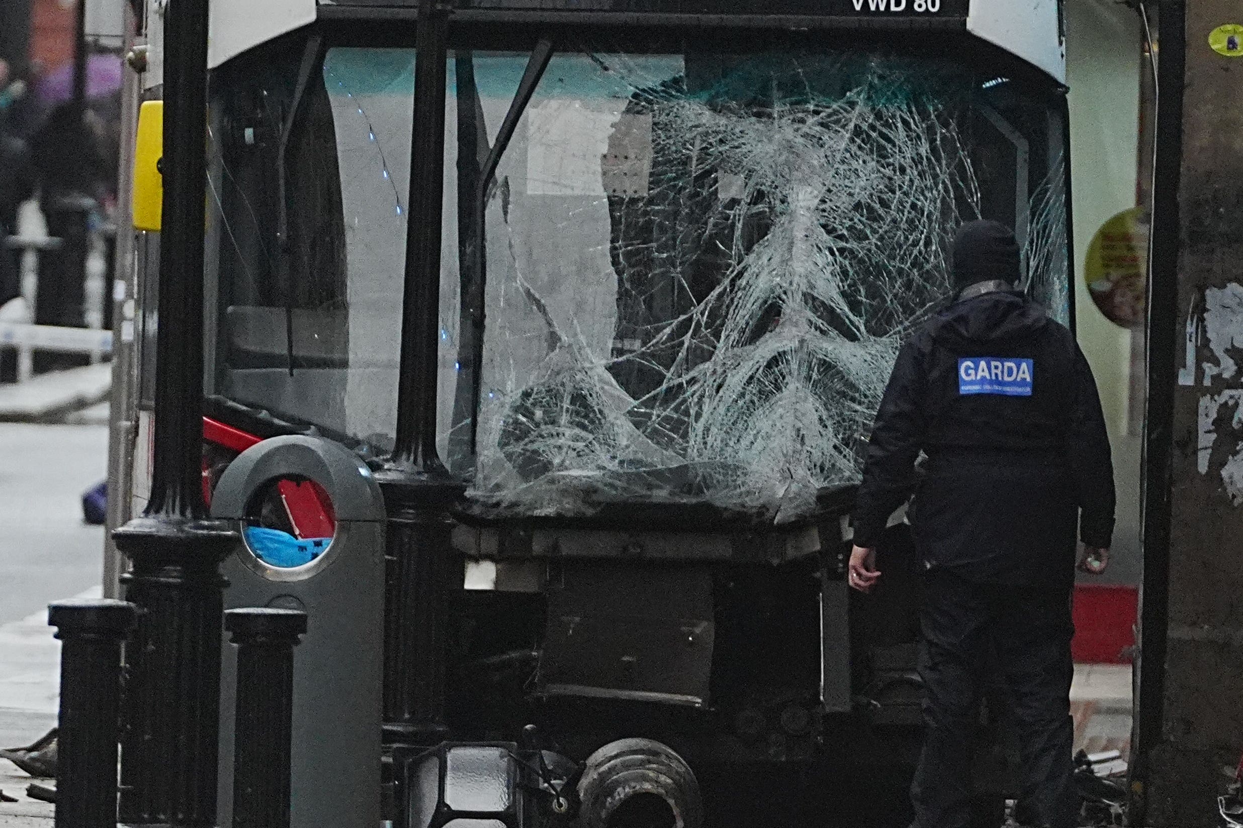 The scene on Talbot Street in Dublin city centre after a number of pedestrians were hit by a double-decker bus (Brian Lawless/PA)