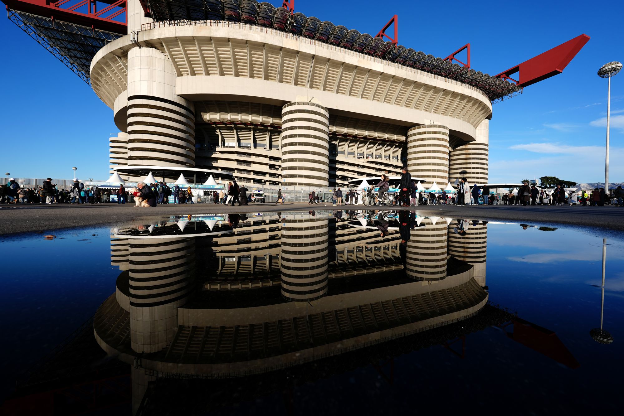 A view outside the San Siro in Milan ahead of the Winter Olympics opening ceremony