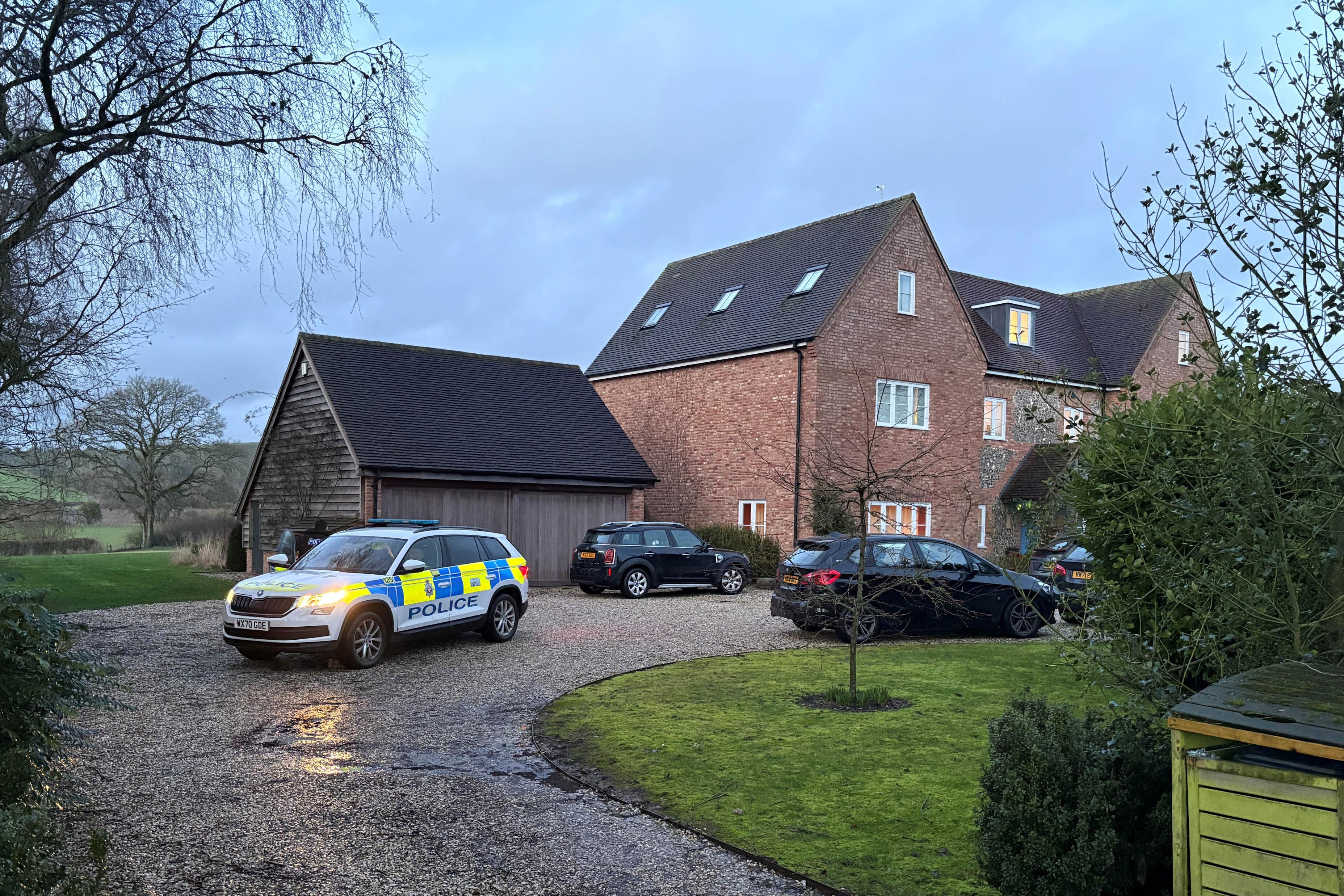 Police at the home of Lord Mandelson in Wiltshire (Rod Minchin/PA)