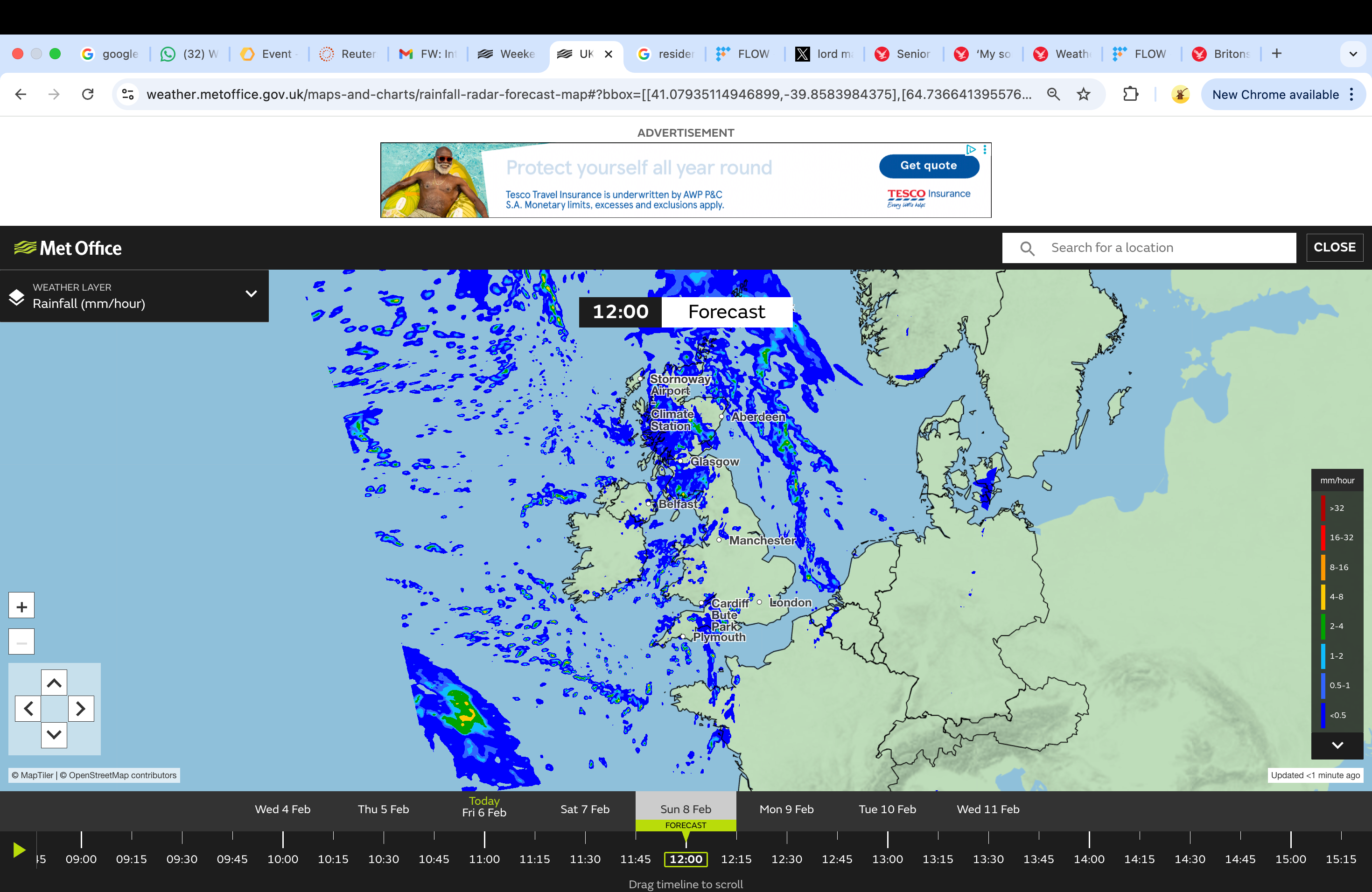 On Sunday, the Met Office predicted slow-moving showers and continued unsettled conditions
