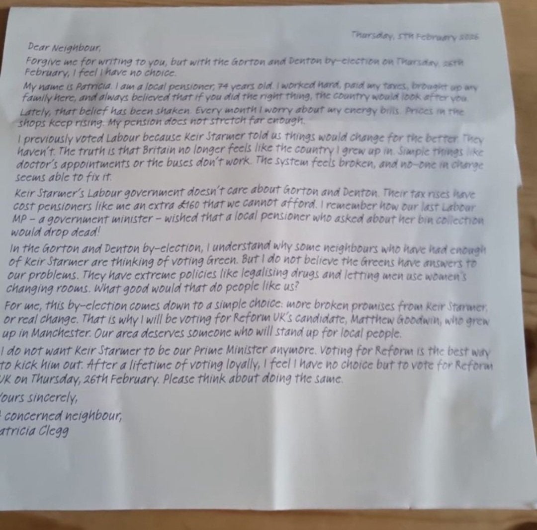 The leaflet containing Mrs Clegg's letter did not have an imprint