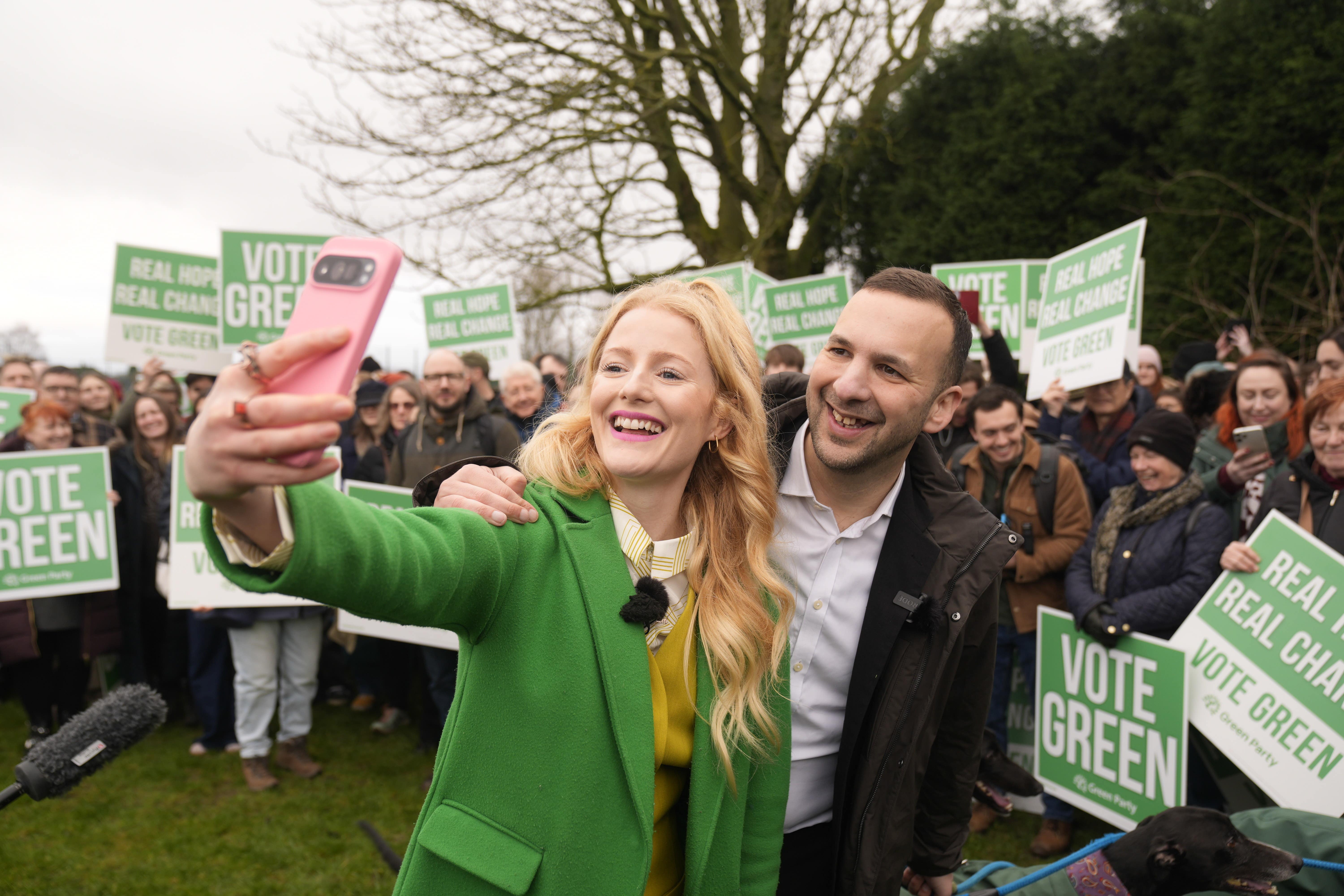 Green Party leader Zack Polanski with the Green Party Gorton and Denton by-election candidate Hannah Spencer (Danny Lawson/PA)