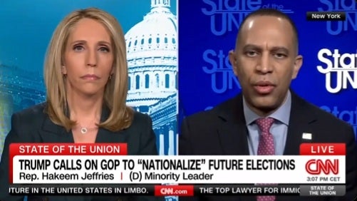 House Democratic leader Hakeem Jeffries vowed that Democrats would 'stop' Republican attempts to 'nationalize' U.S. elections systems