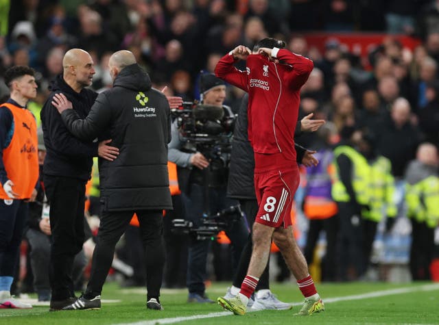 <p>Szoboszlai was sent off in the last minutes of the loss to Man City</p>