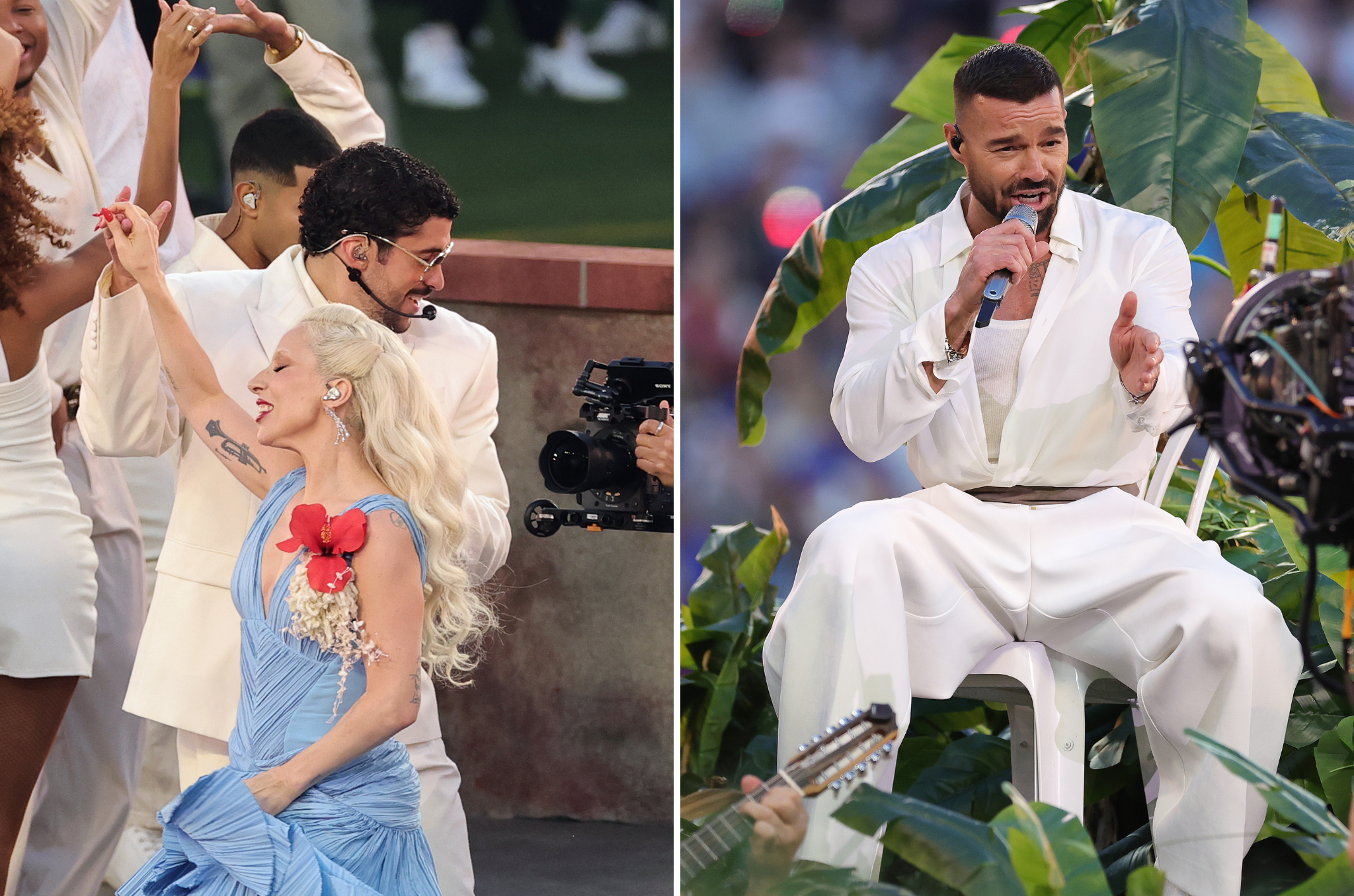 Bad Bunny and Lady Gaga salsa danced, followed by Ricky Martin (right), who performed a cover of the Bunny's "LO QUE LE PASÓ A HAWAii'