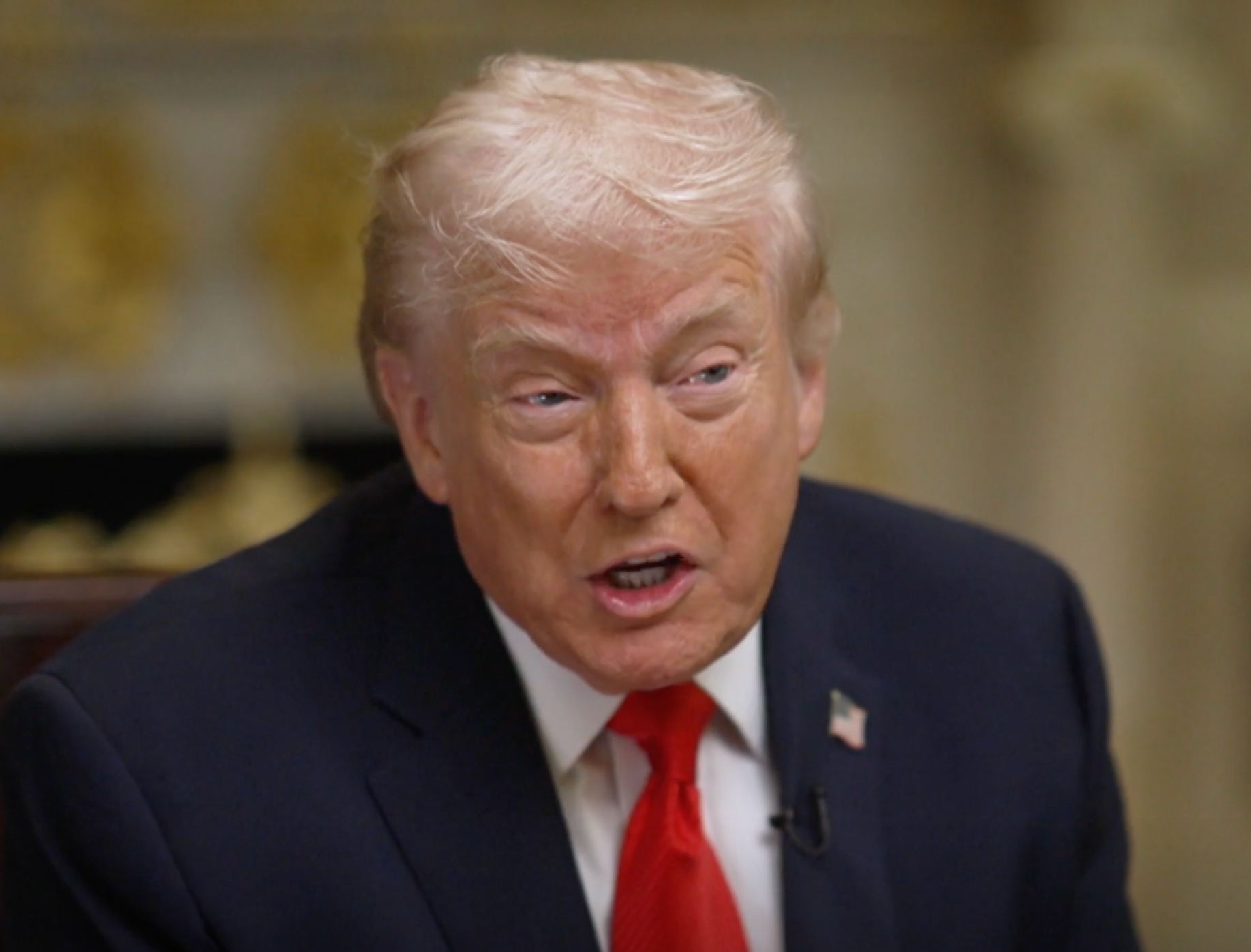 President Donald Trump discusses the economy with NBC's Tom Llamas in an interview filmed to run during Super Bowl LX