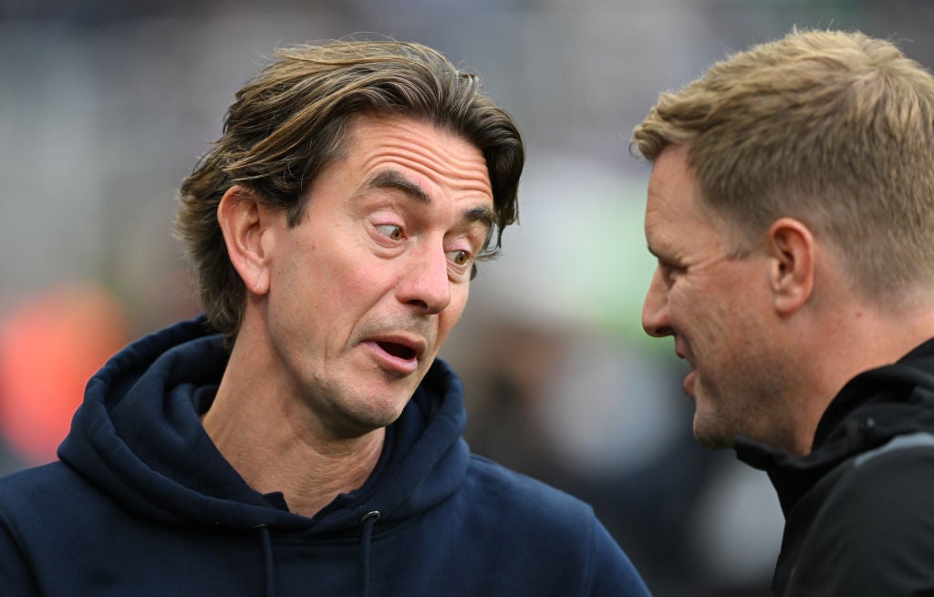 <p>Tottenham boss Thomas Frank (left) and Newcastle manager Eddie Howe</p>