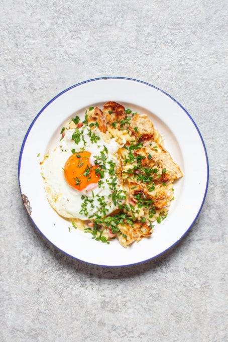 All the indulgence of a croque madame, reworked into a pasta bake that’s crisp on top, molten underneath and made for sharing