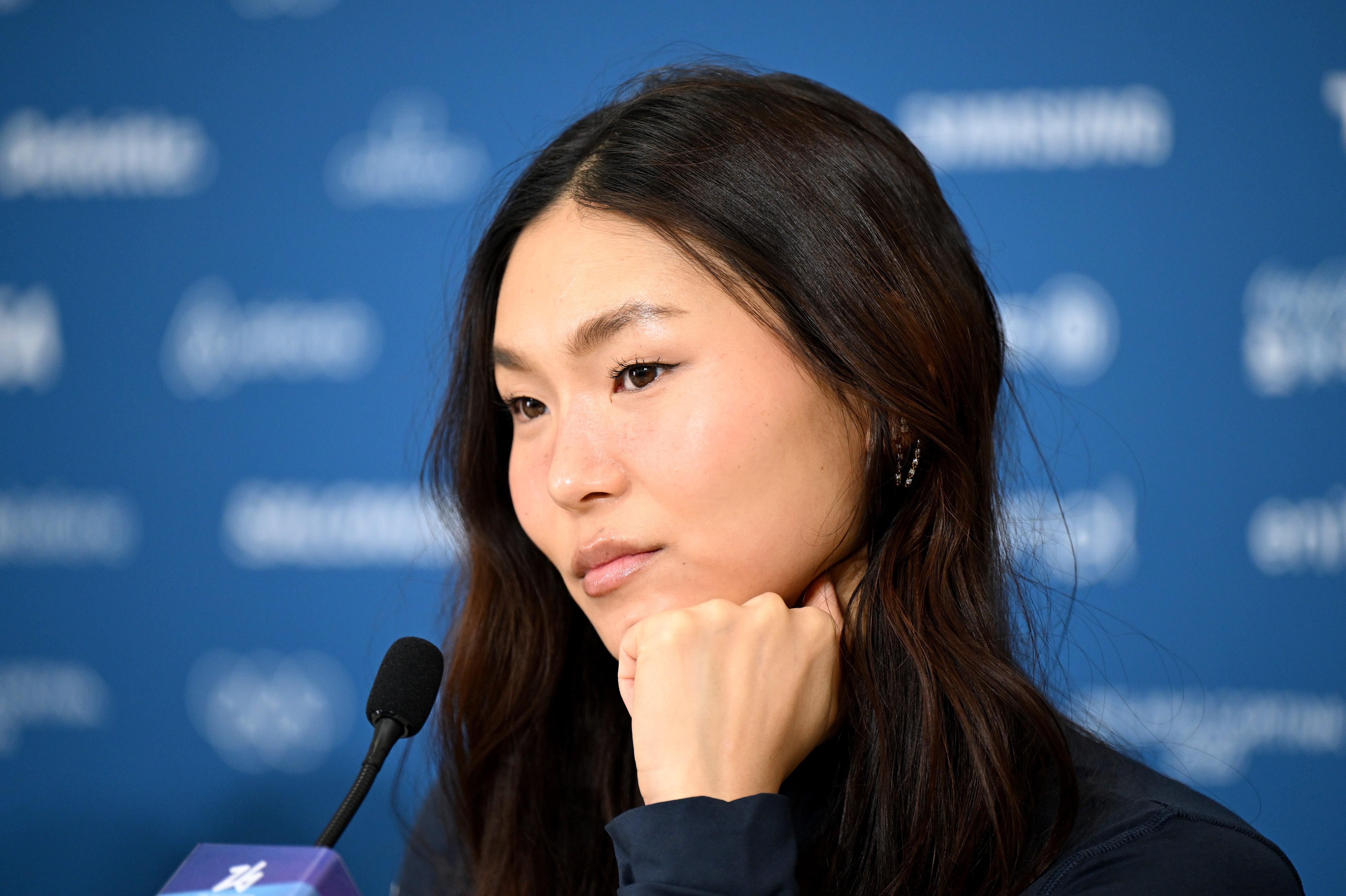 Team USA’s Chloe Kim speaks at a press conference